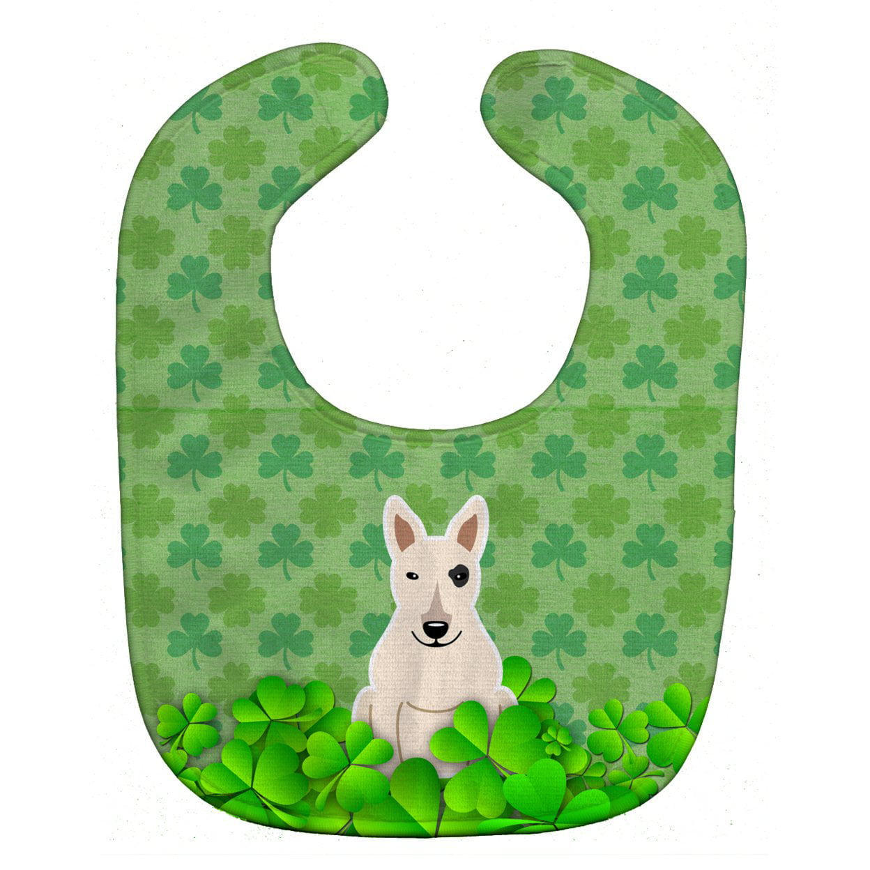 Bb6279bib Bull Terrier White Shamrocks Baby Bib