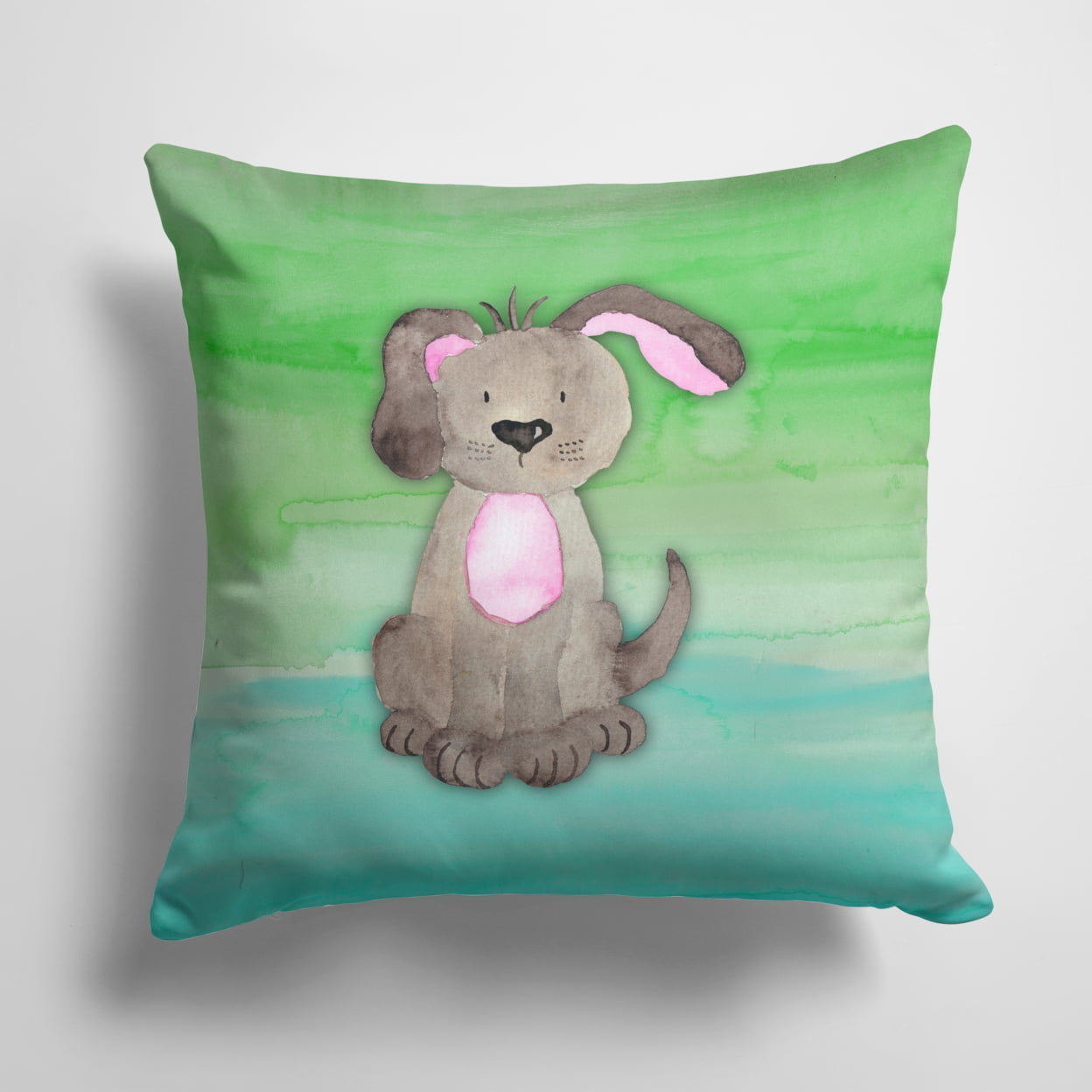 Bb7357pw1414 Dog Teal & Green Watercolor Fabric Decorative Pillow