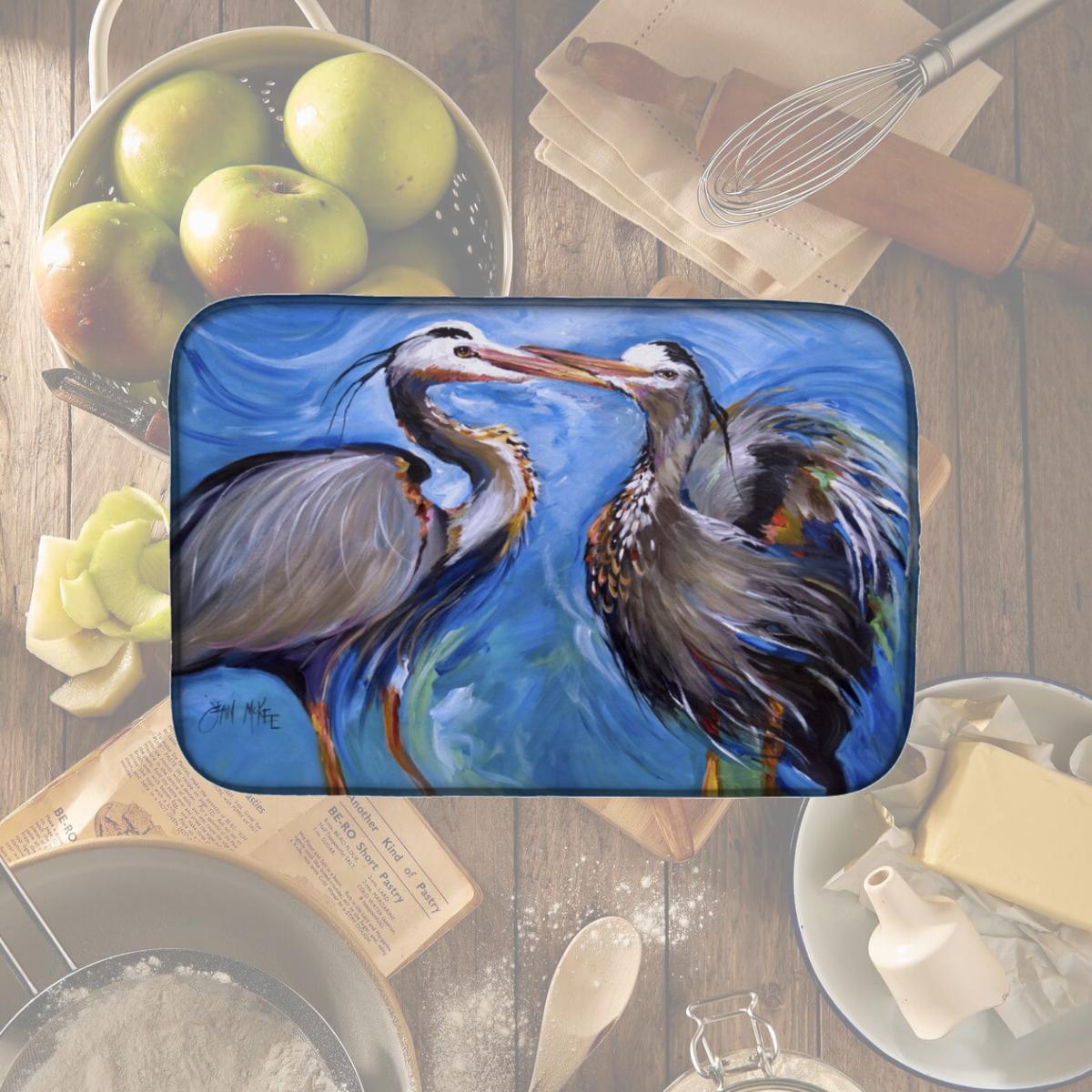 Picture of Carolines Treasures JMK1011DDM Blue Heron Love Dish Drying Mat
