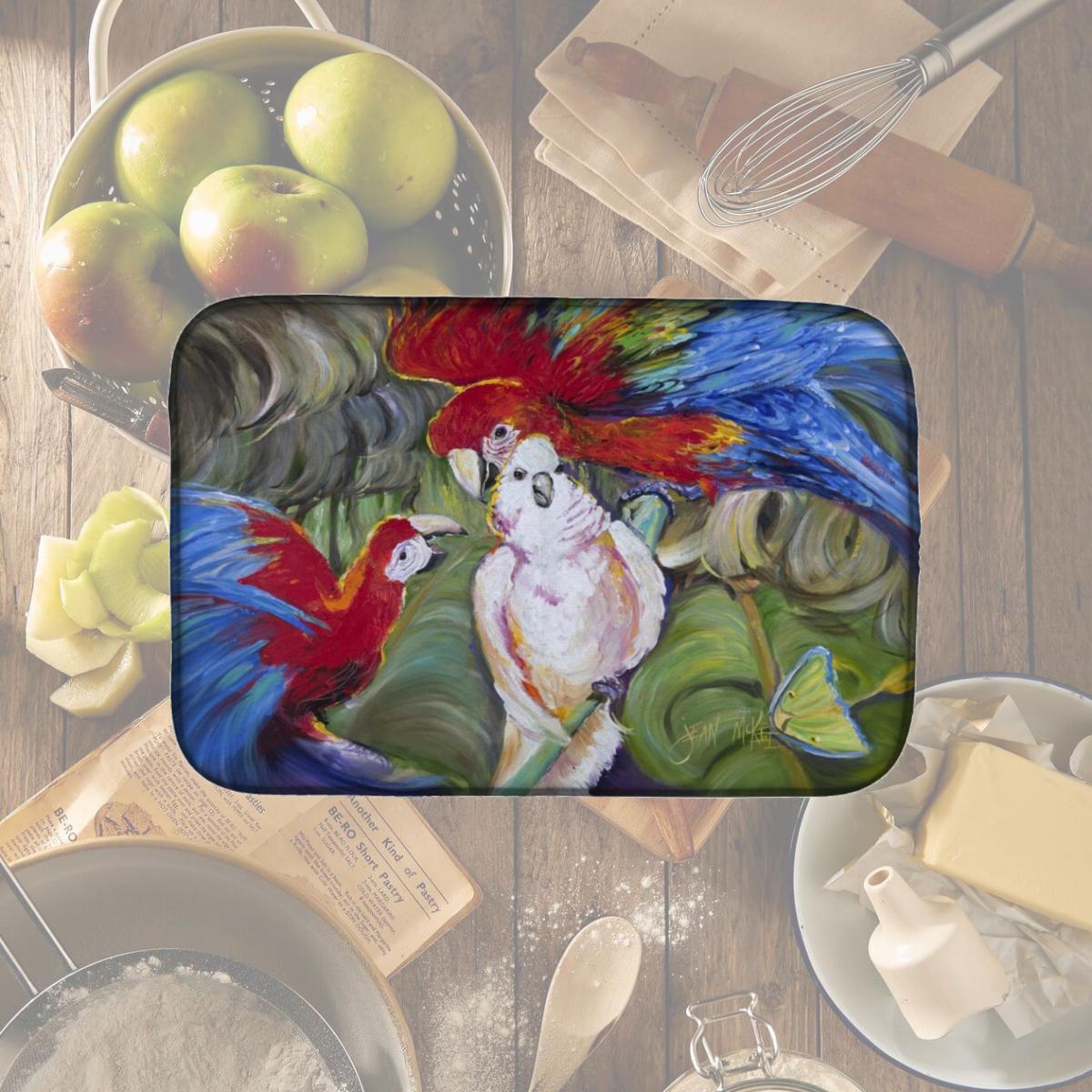 Picture of Carolines Treasures JMK1018DDM Menage-a-trois Parrots Dish Drying Mat