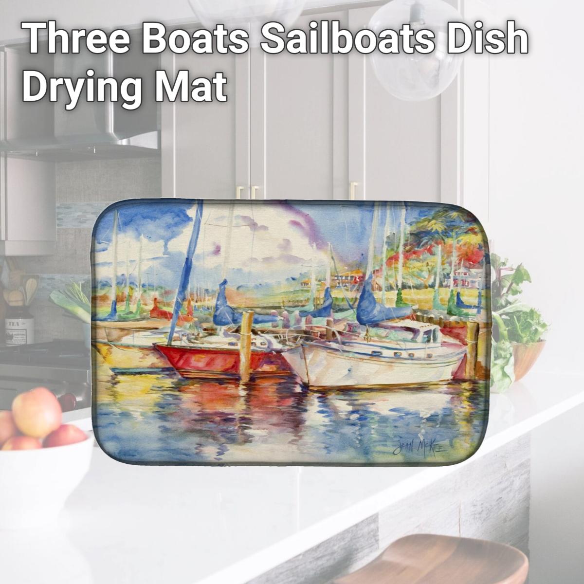 Picture of Carolines Treasures JMK1034DDM Three Boats Sailboats Dish Drying Mat