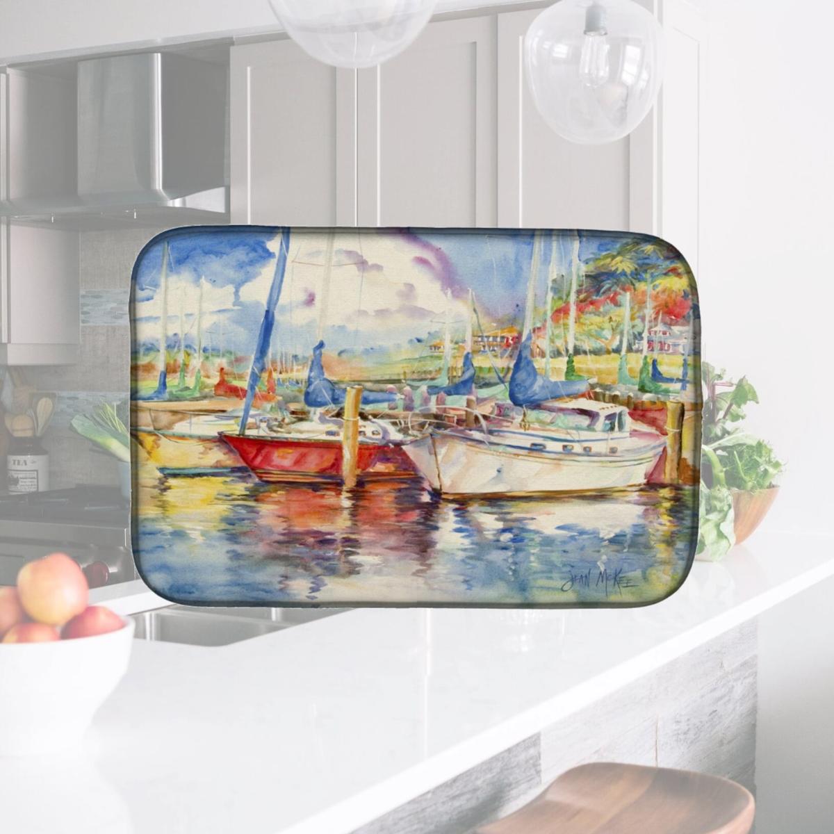 Picture of Carolines Treasures JMK1034DDM Three Boats Sailboats Dish Drying Mat