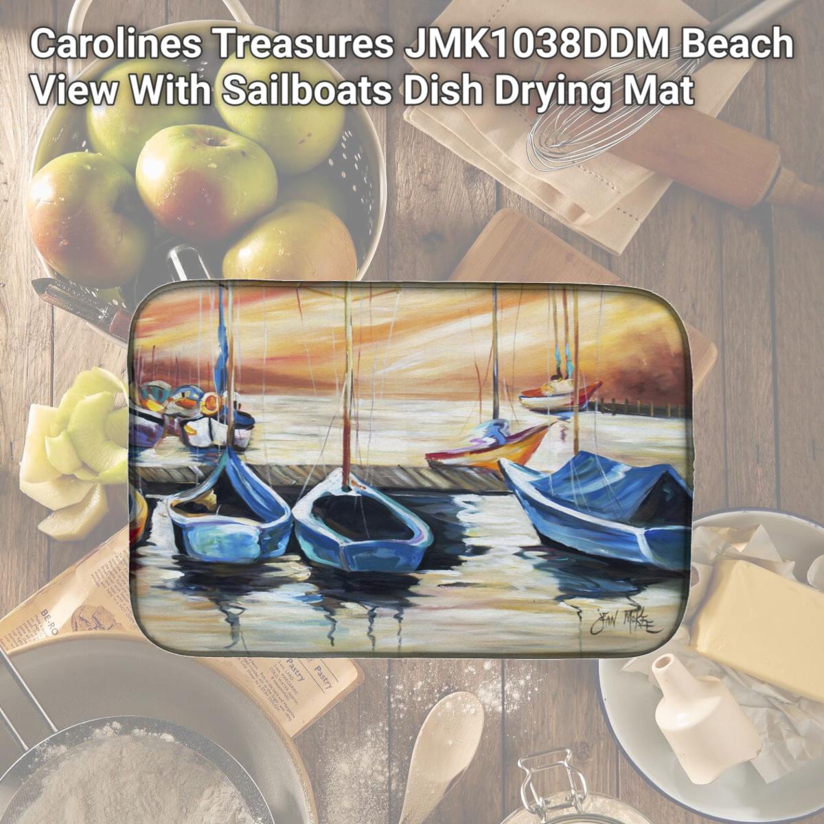 Picture of Carolines Treasures JMK1038DDM Beach View With Sailboats Dish Drying Mat