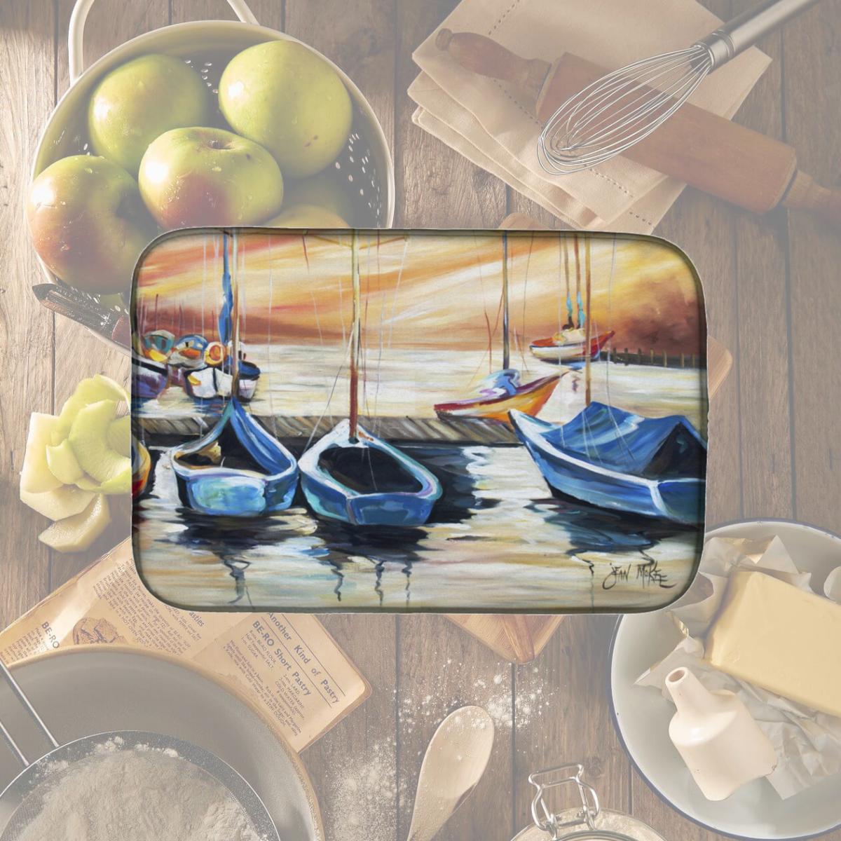 Picture of Carolines Treasures JMK1038DDM Beach View With Sailboats Dish Drying Mat