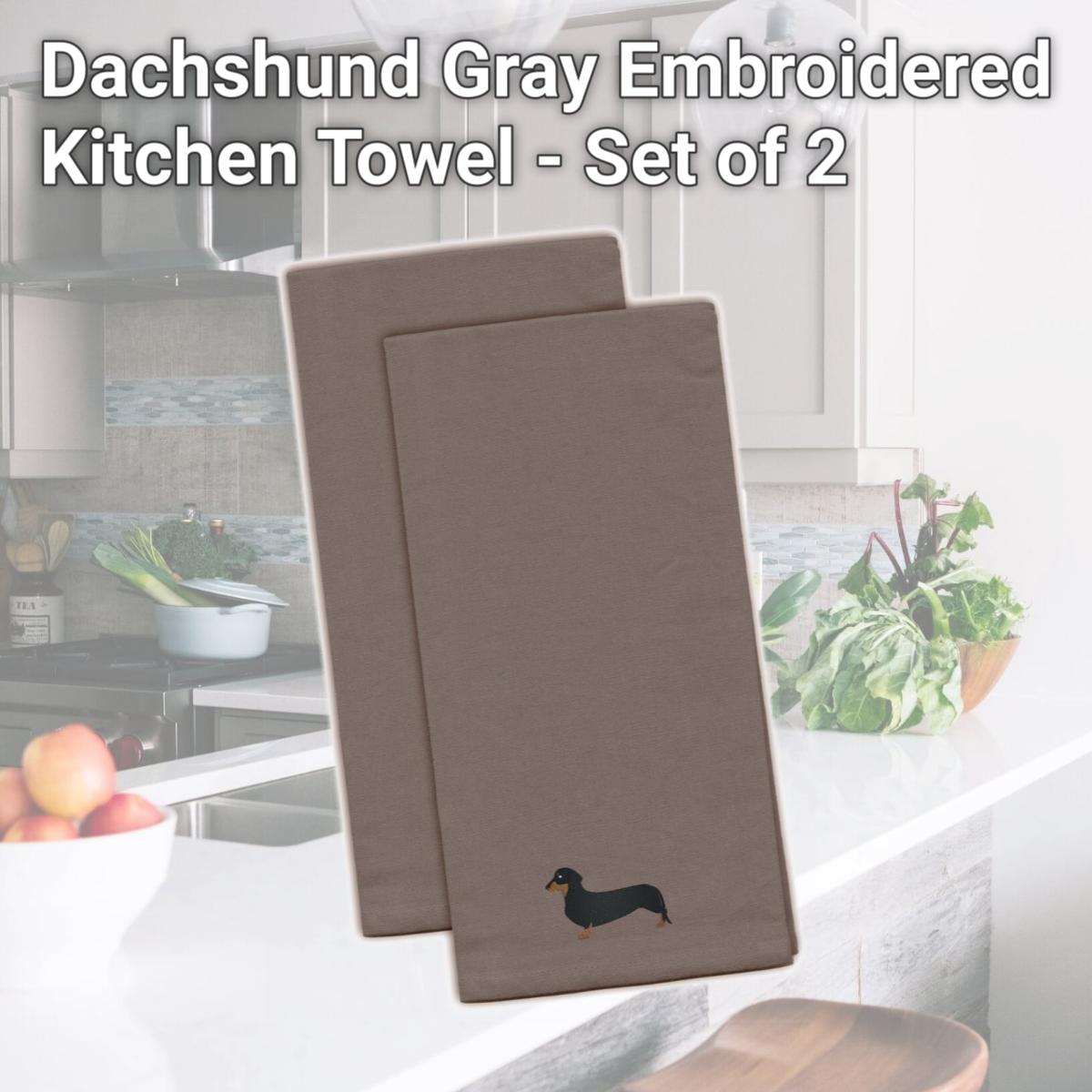 Picture of Carolines Treasures BB3382GYTWE Dachshund Gray Embroidered Kitchen Towel - Set of 2