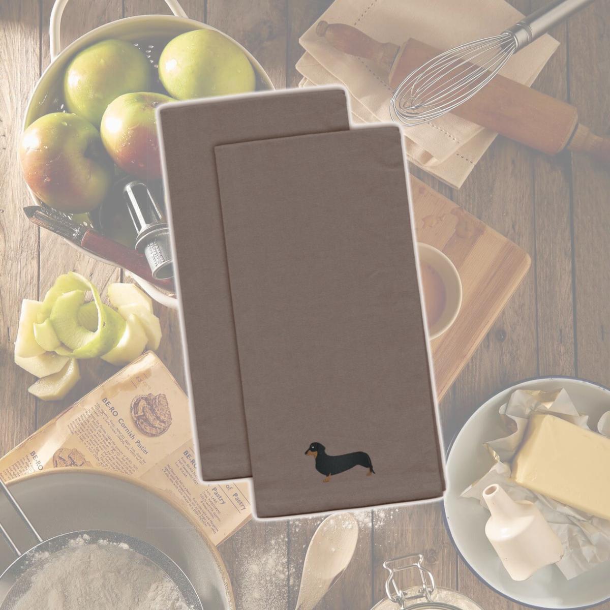 Picture of Carolines Treasures BB3382GYTWE Dachshund Gray Embroidered Kitchen Towel - Set of 2