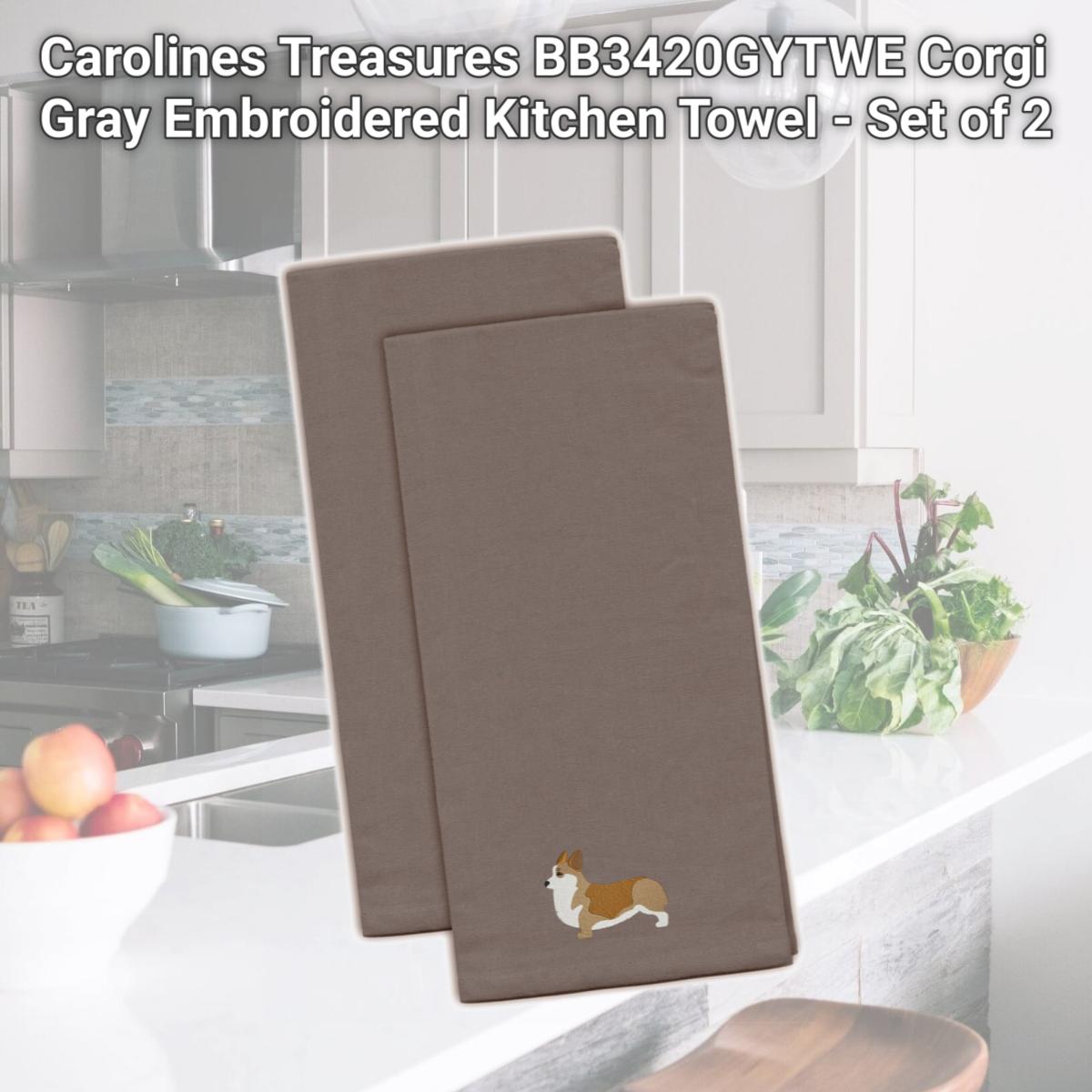 Picture of Carolines Treasures BB3420GYTWE Corgi Gray Embroidered Kitchen Towel - Set of 2