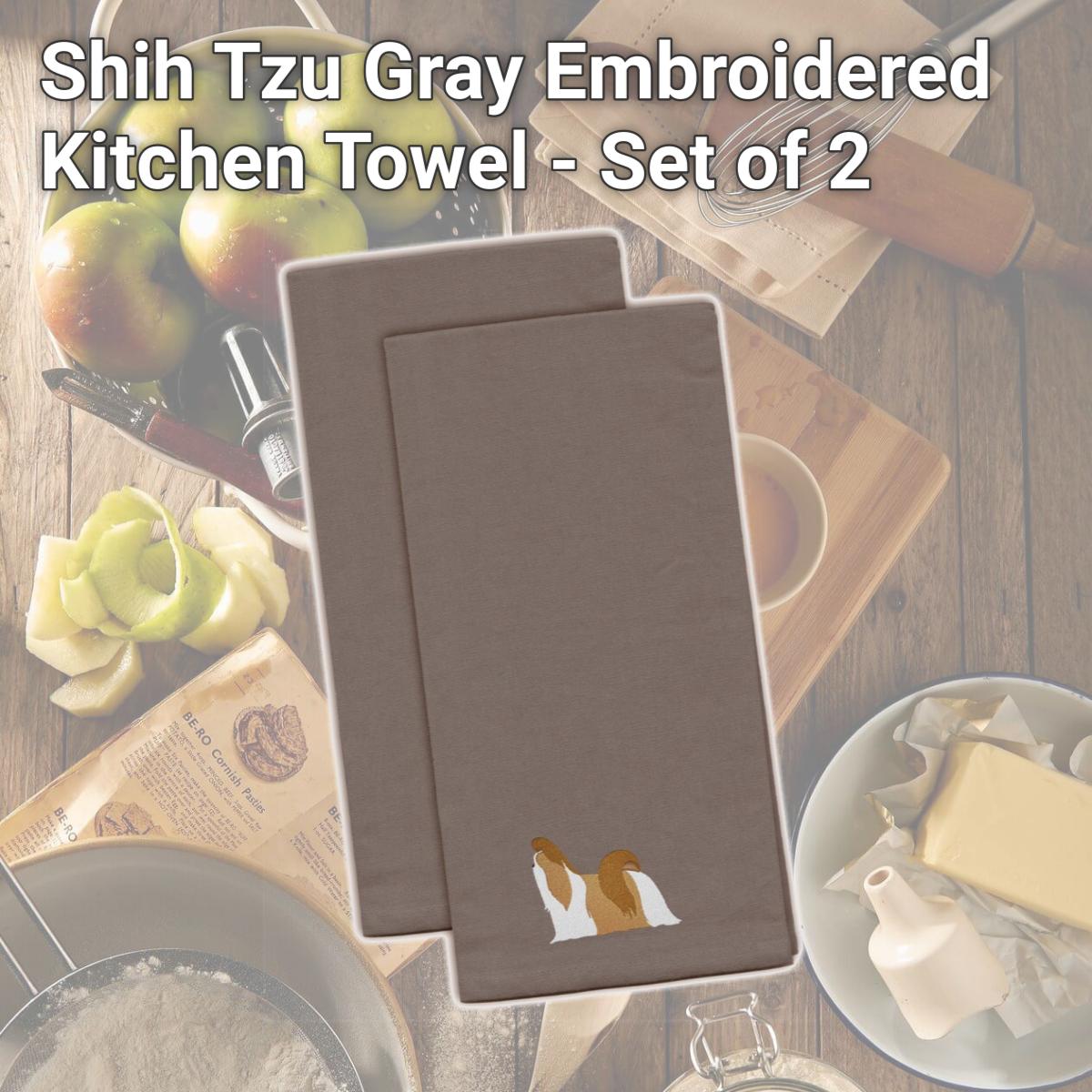 Picture of Carolines Treasures BB3446GYTWE Shih Tzu Gray Embroidered Kitchen Towel - Set of 2
