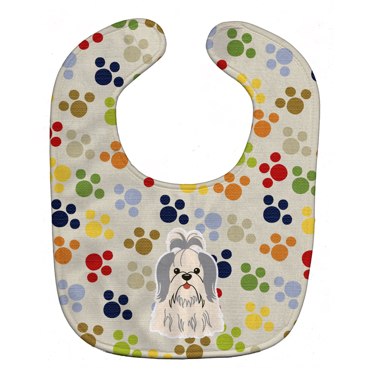 Bb5914bib Pawprints Shih Tzu Silver & White Baby Bib