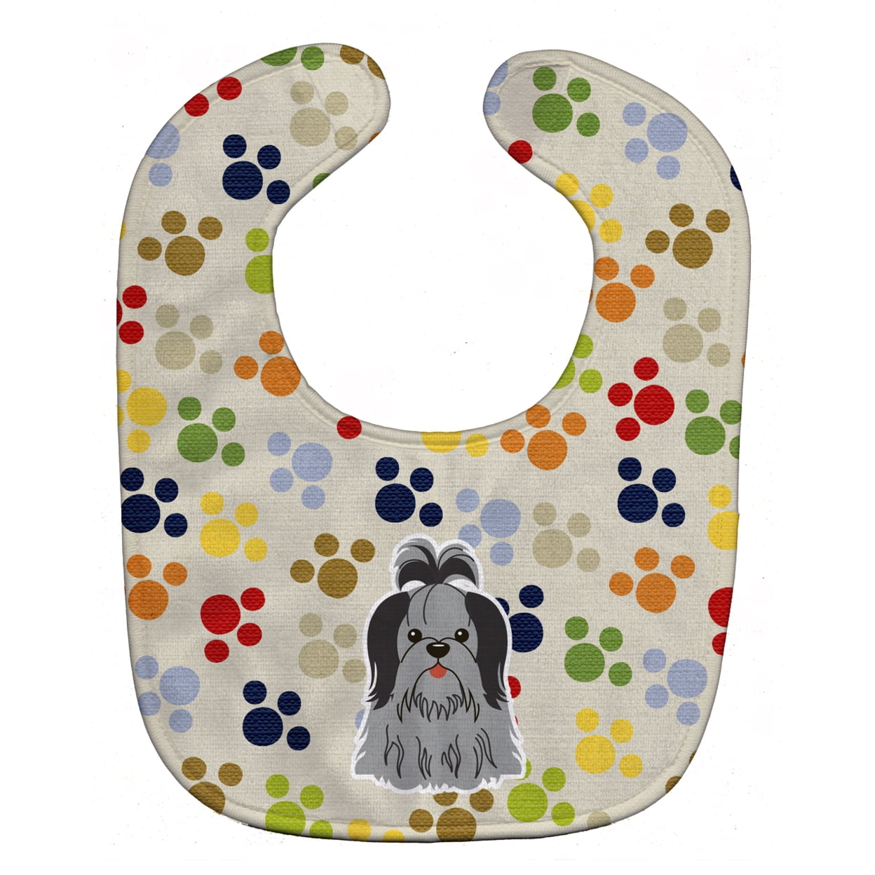 Bb5918bib Pawprints Shih Tzu Black Silver Baby Bib