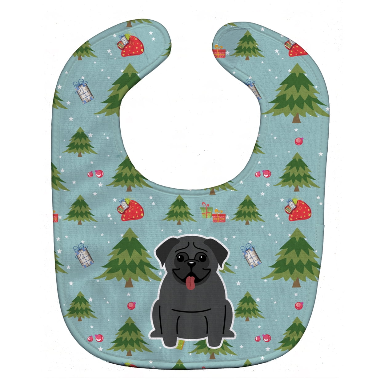 Bb4666bib Christmas Pug Black Baby Bib