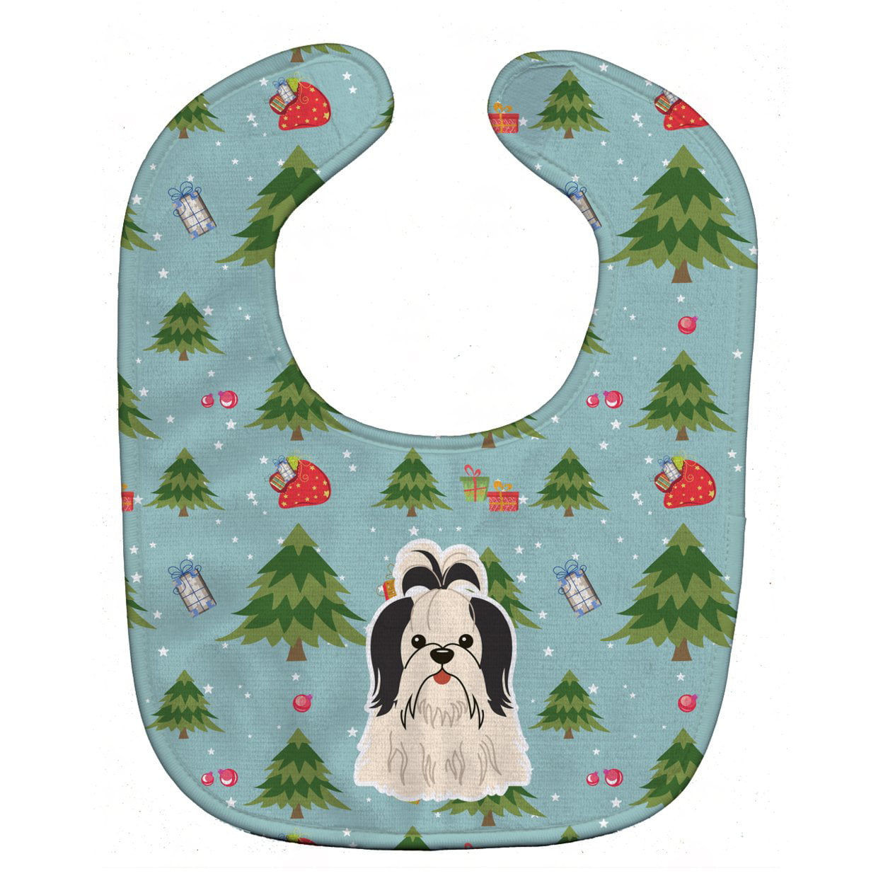 Bb4748bib Christmas Shih Tzu Black & White Baby Bib