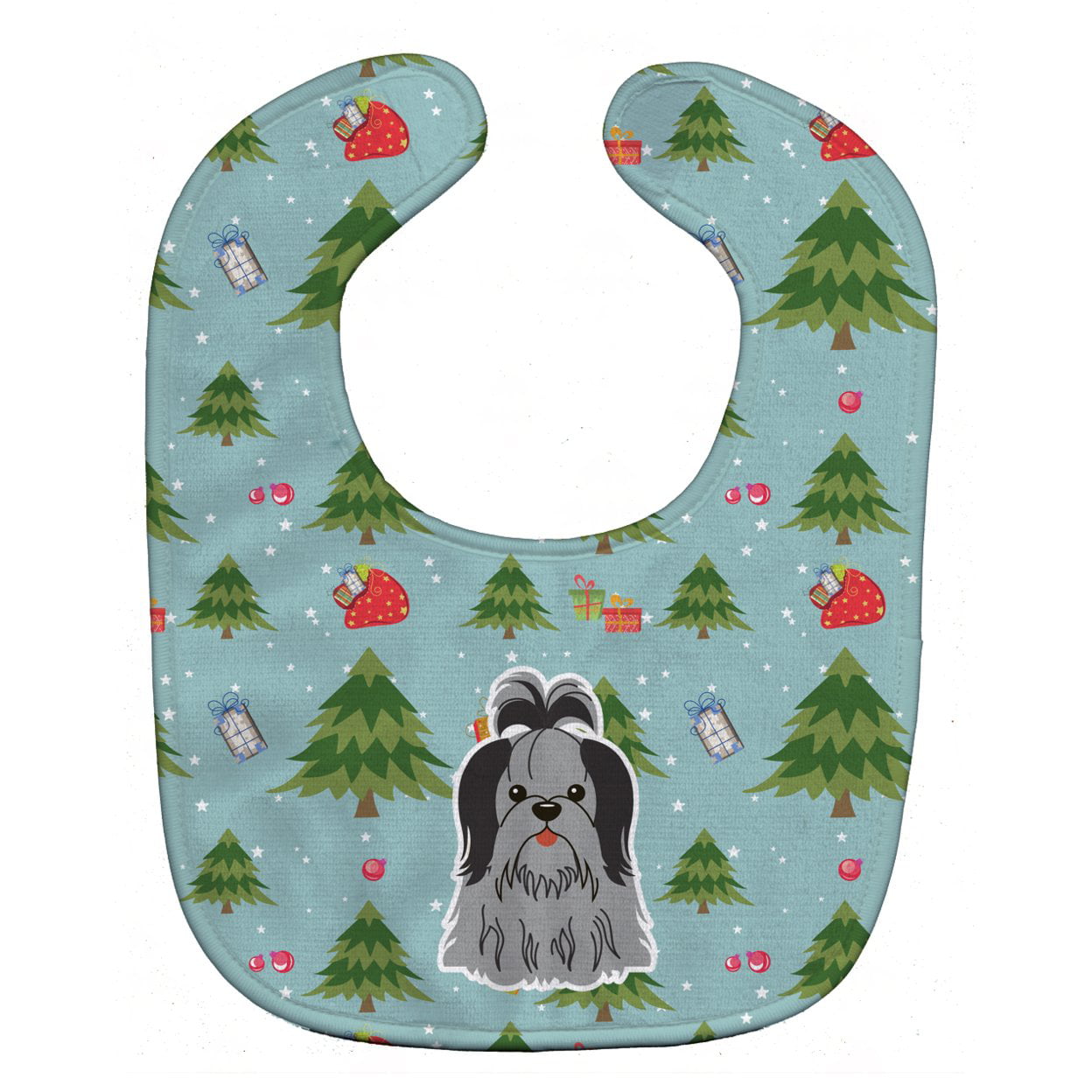 Bb4749bib Christmas Shih Tzu Black Silver Baby Bib