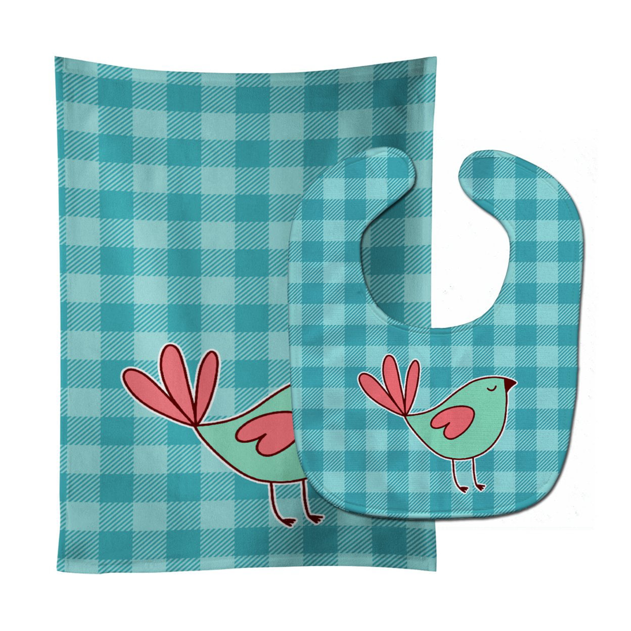 Bb6831stbu Bird On Blue Plaid Baby Bib & Burp Cloth