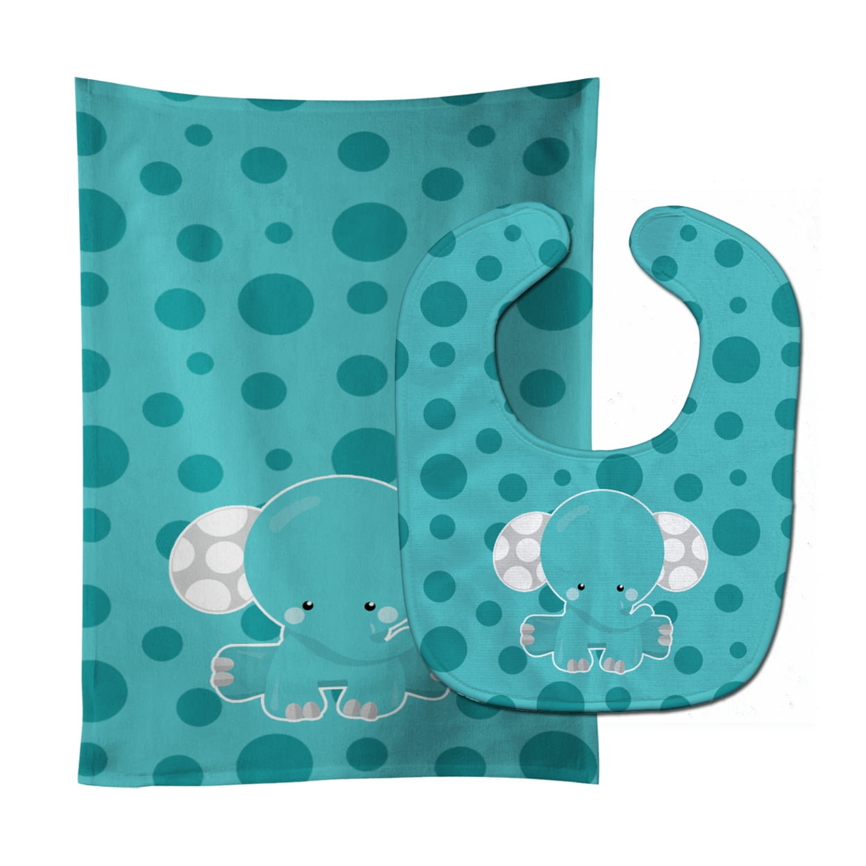 Bb6836stbu Polkadot Elephant Baby Bib & Burp Cloth