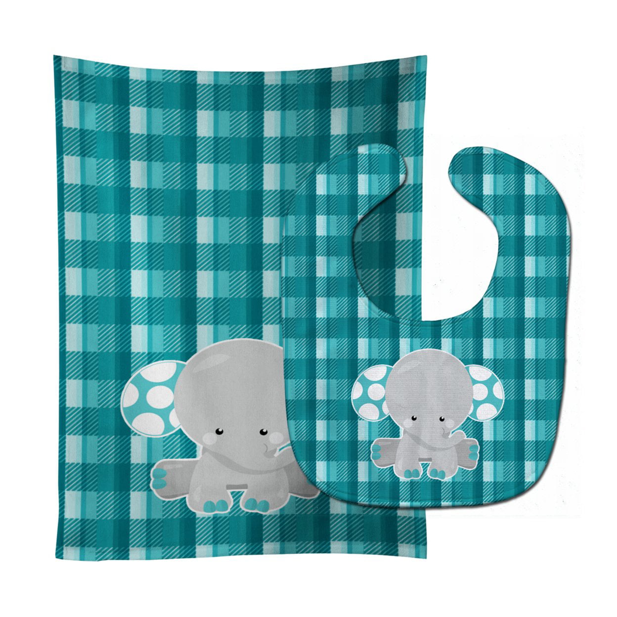 Bb6840stbu Plaid Elephant Baby Bib & Burp Cloth