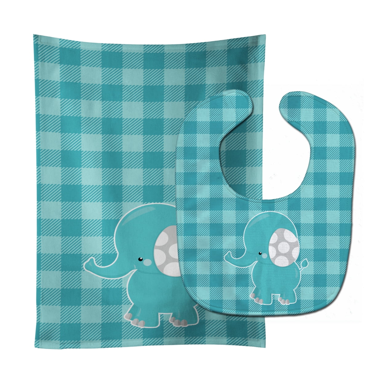 Bb6841stbu Striped Elephant Baby Bib & Burp Cloth