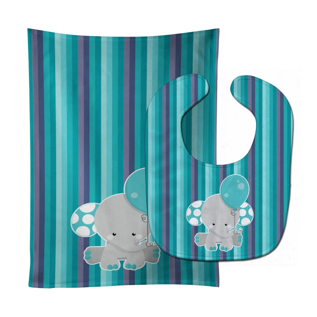 Bb6842stbu Grey Elephant With Balloon Baby Bib & Burp Cloth