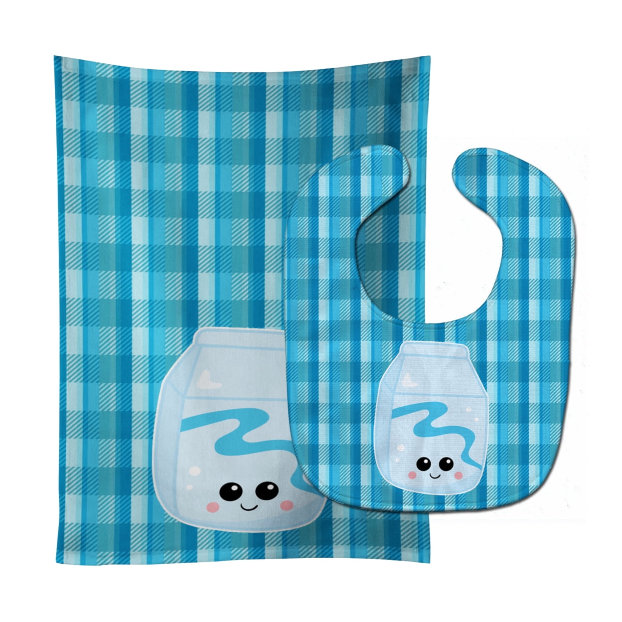 Bb6846stbu Blue Plaid & Milk Baby Bib & Burp Cloth