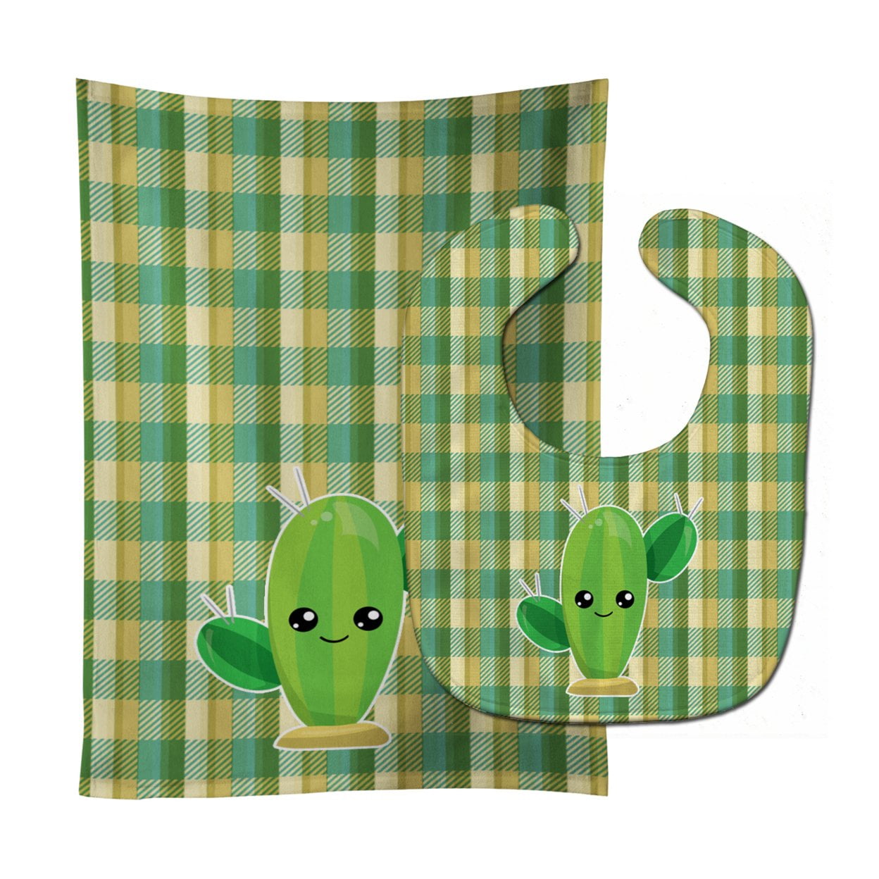 Bb6852stbu Cactus Plaid Baby Bib & Burp Cloth