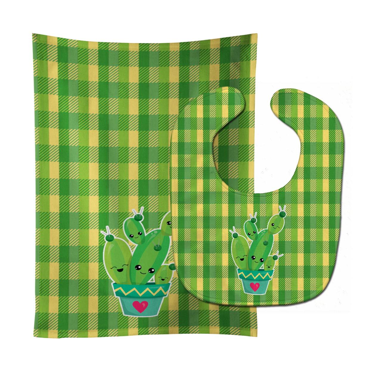 Bb6853stbu Cactus Striped Plaid Baby Bib & Burp Cloth