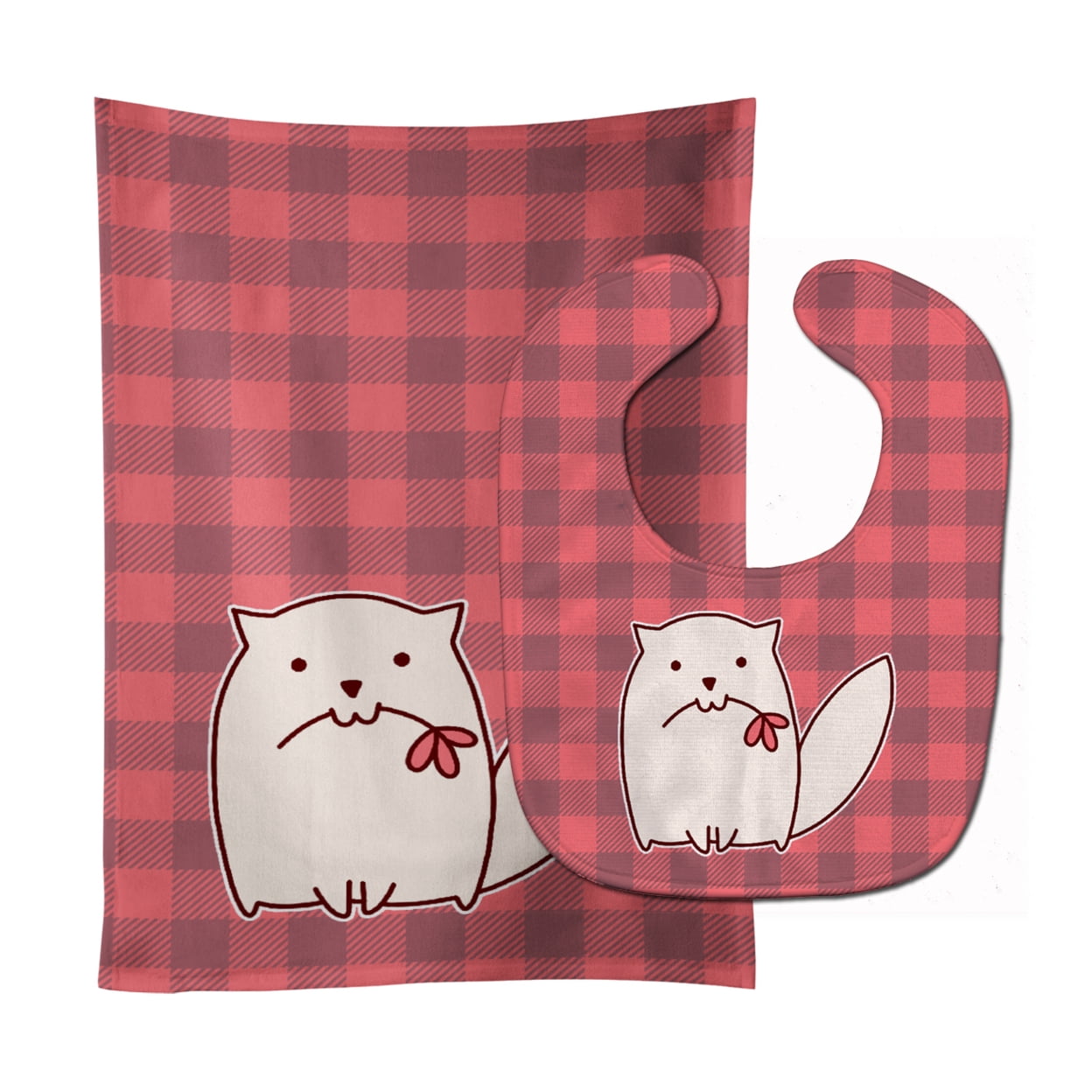 Bb6854stbu Cat Pink Plad Baby Bib & Burp Cloth