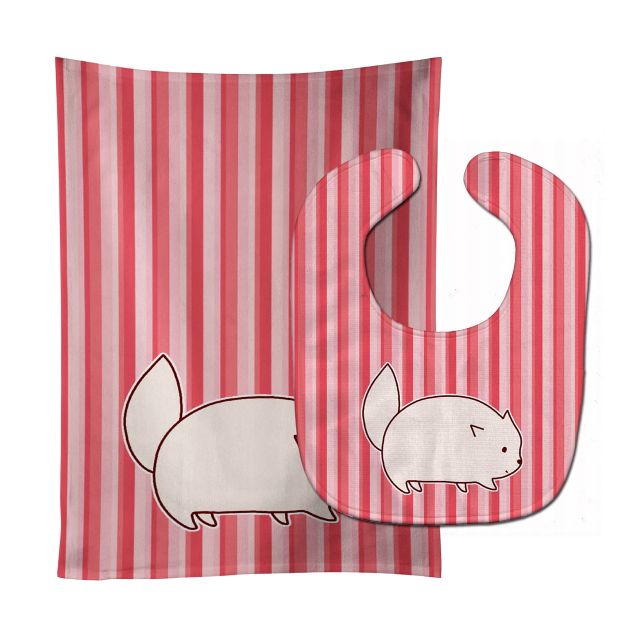 Bb6855stbu Cat Pink Stripes Baby Bib & Burp Cloth