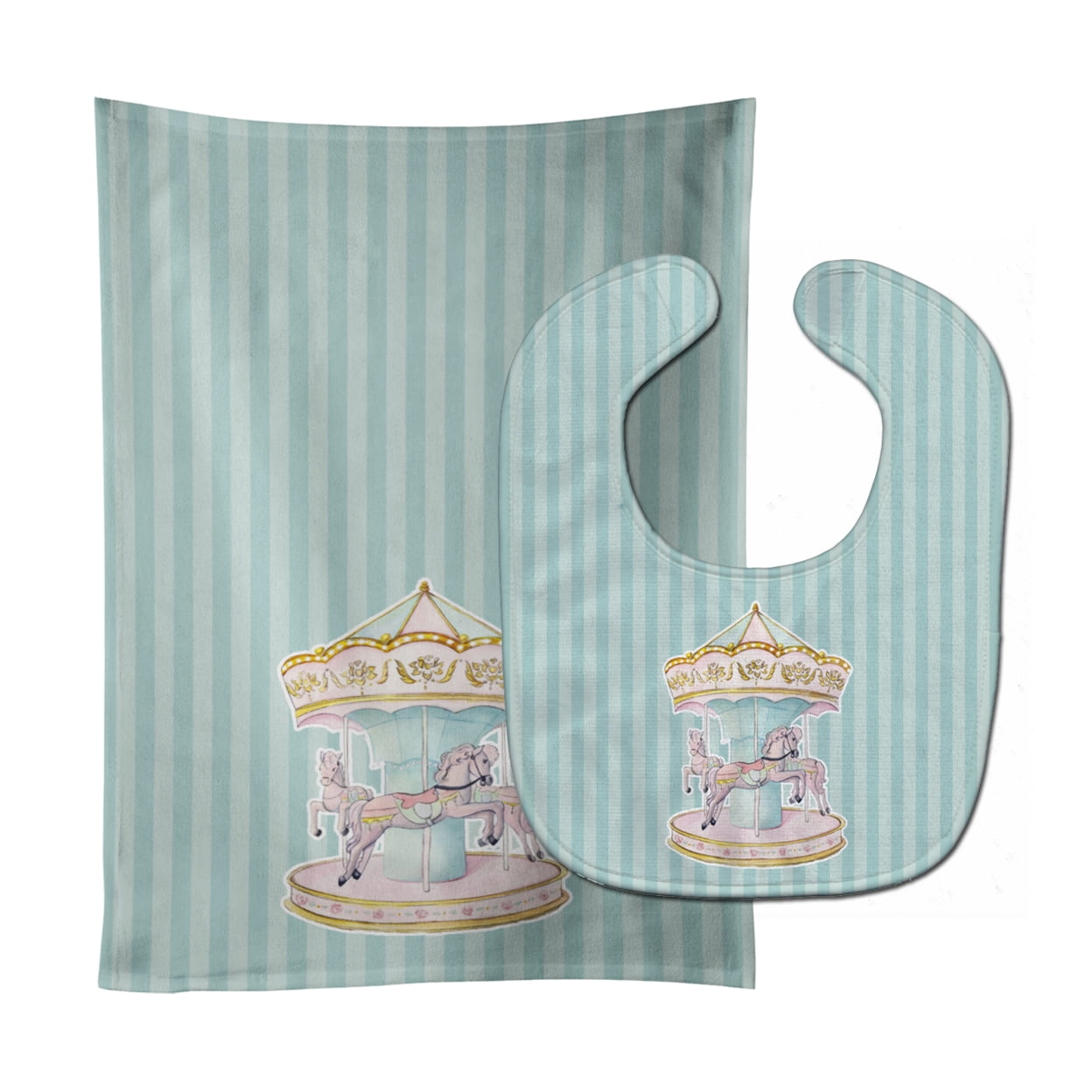 Bb6857stbu Carousel Baby Bib & Burp Cloth