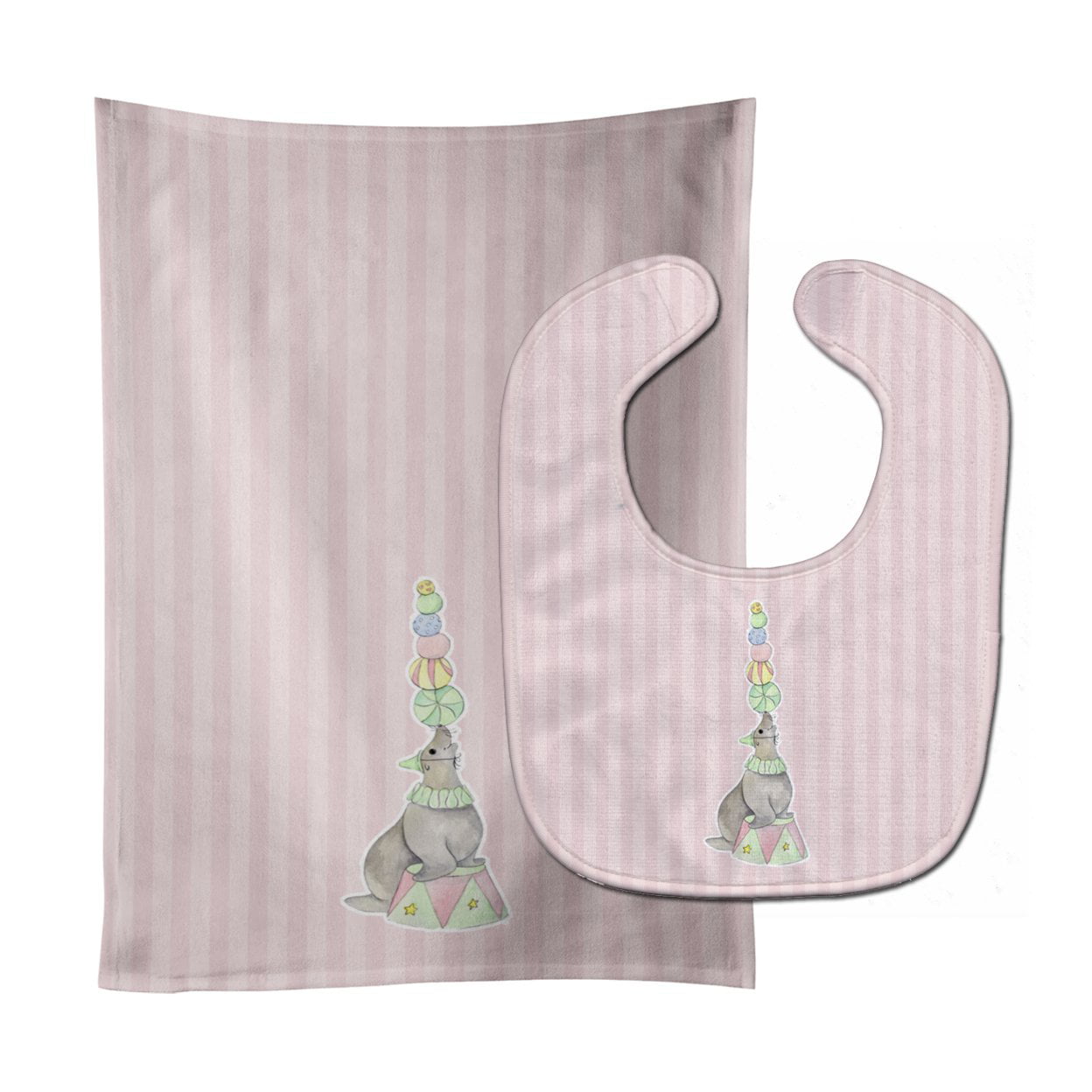 Bb6858stbu Circus Seal Baby Bib & Burp Cloth