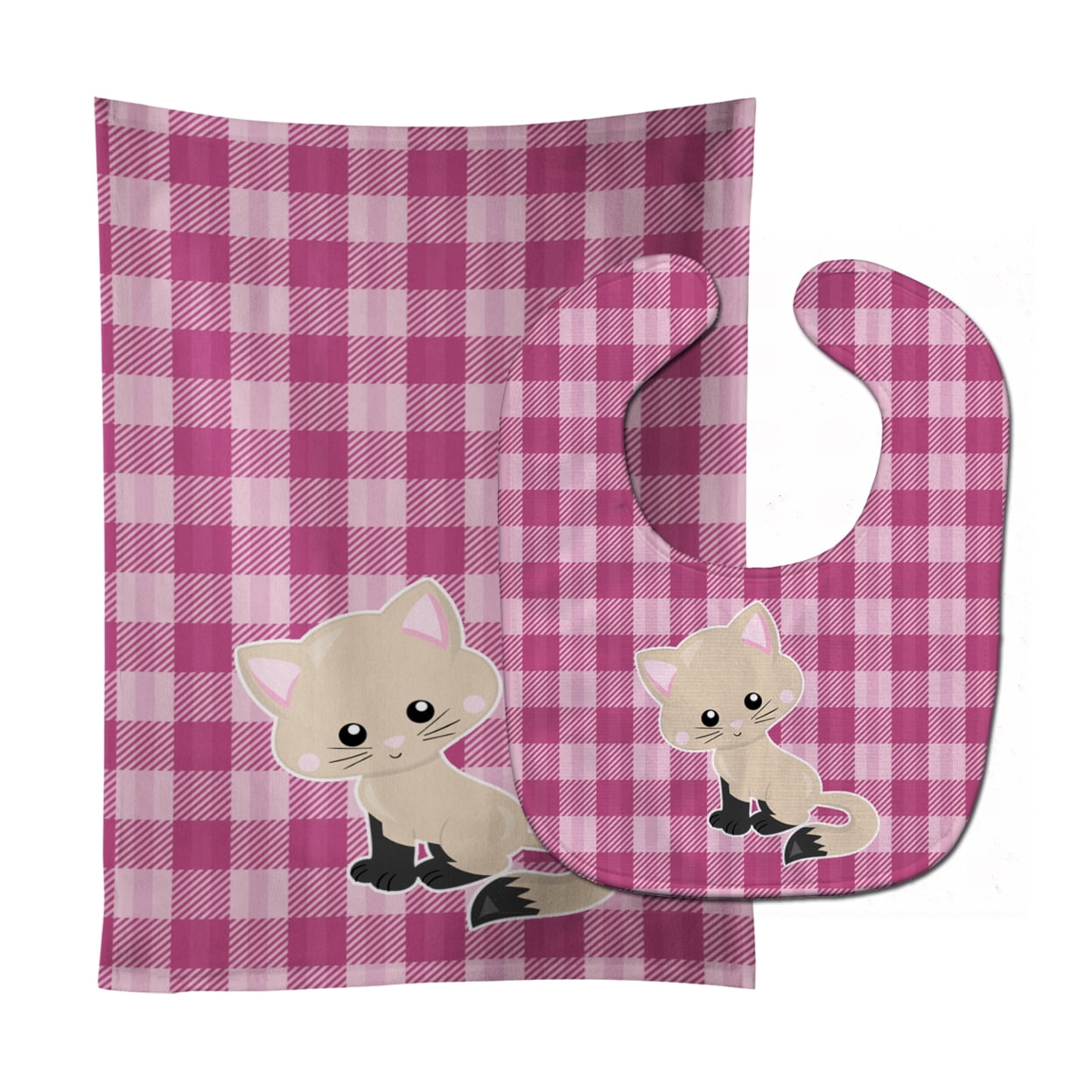 Bb6886stbu Kitten Cat On Pink Baby Bib & Burp Cloth