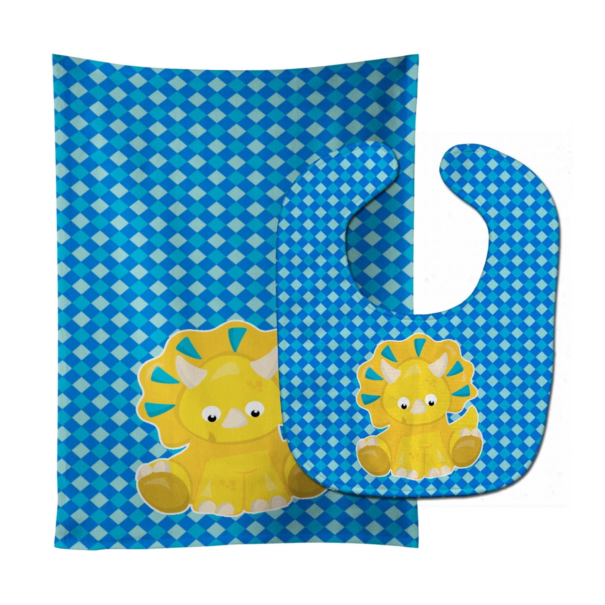 Bb6894stbu Triceratops Dinosaur Baby Bib & Burp Cloth