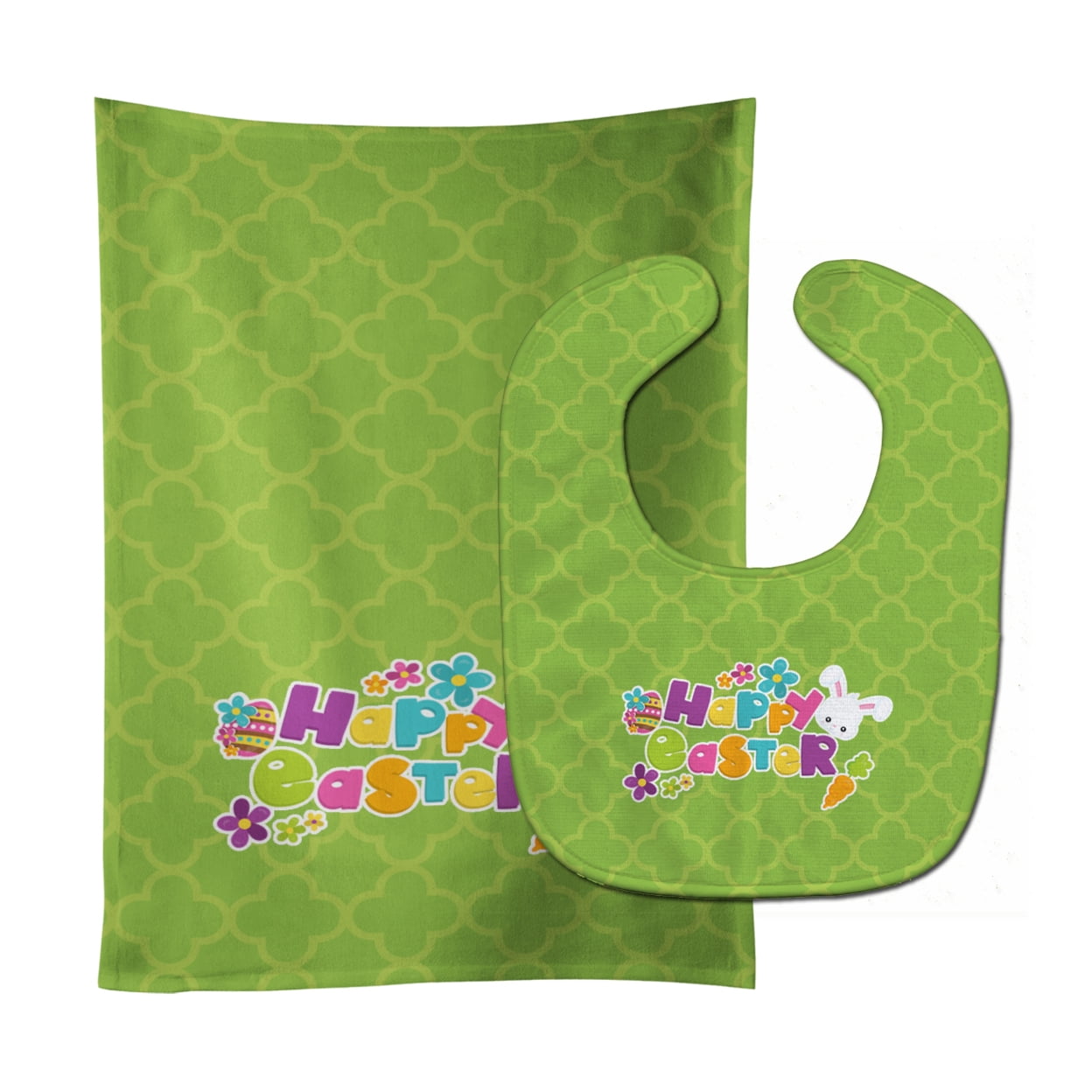 Bb6900stbu Happy Easter Green Quatrafoil Baby Bib & Burp Cloth