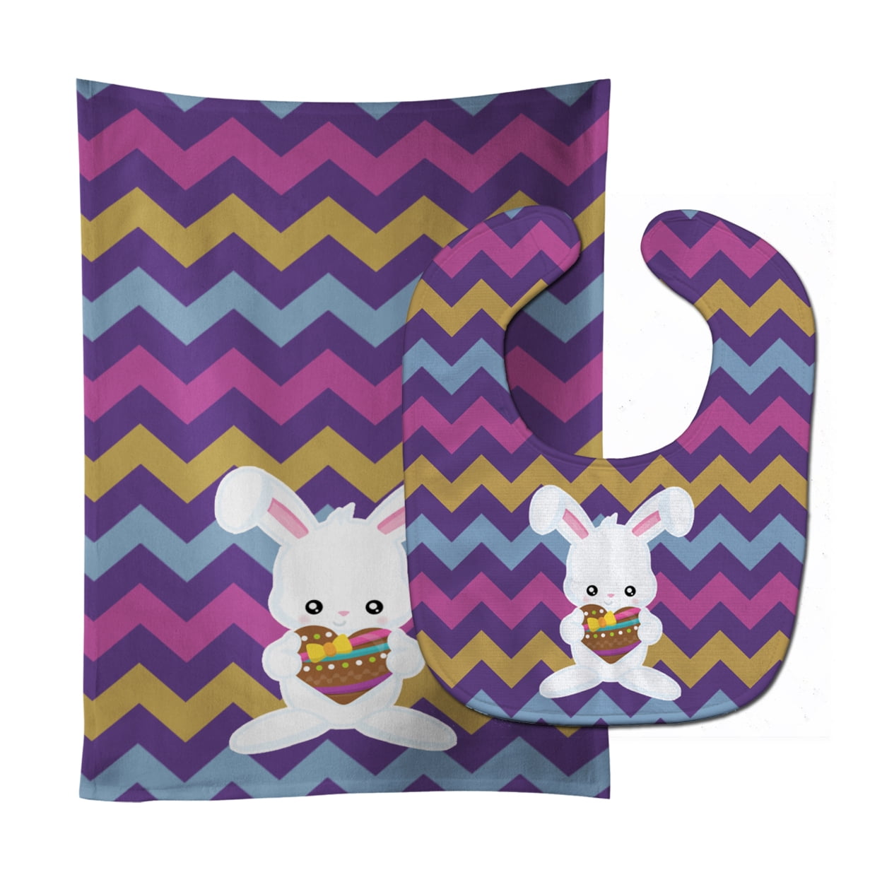 Bb6901stbu Easter Rabbit With Chocolate Heart Baby Bib & Burp Cloth