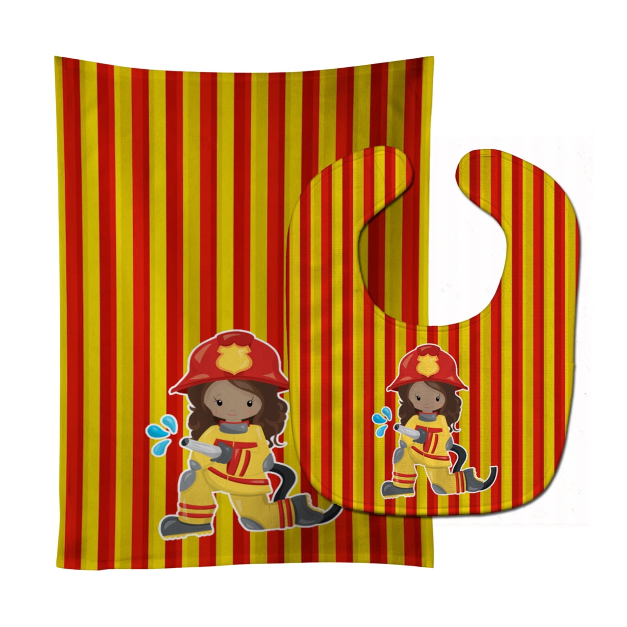 Bb7000stbu Fireman Girl Baby Bib & Burp Cloth