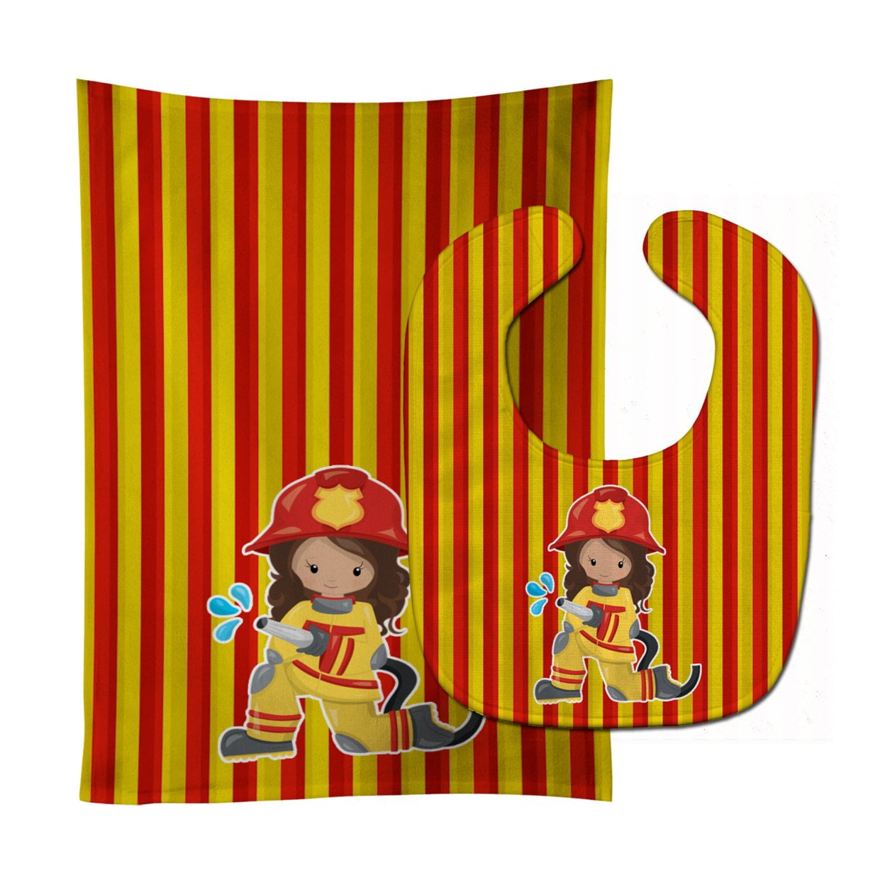 Bb7001stbu Fireman Girl Baby Bib & Burp Cloth