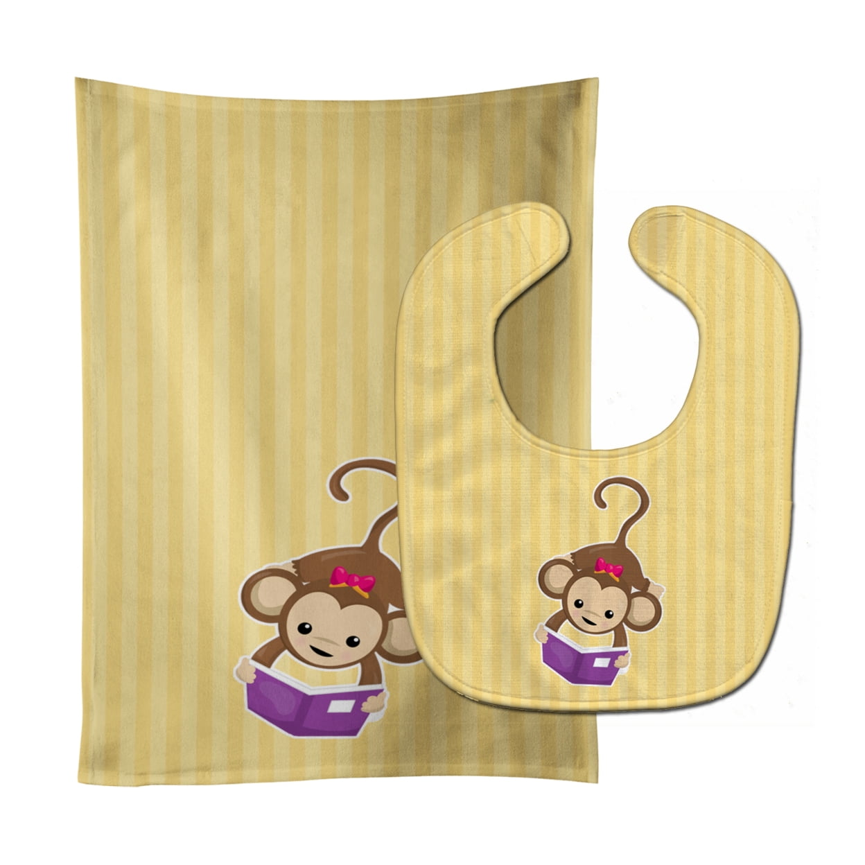 Bb7015stbu Monkey Reading Baby Bib & Burp Cloth