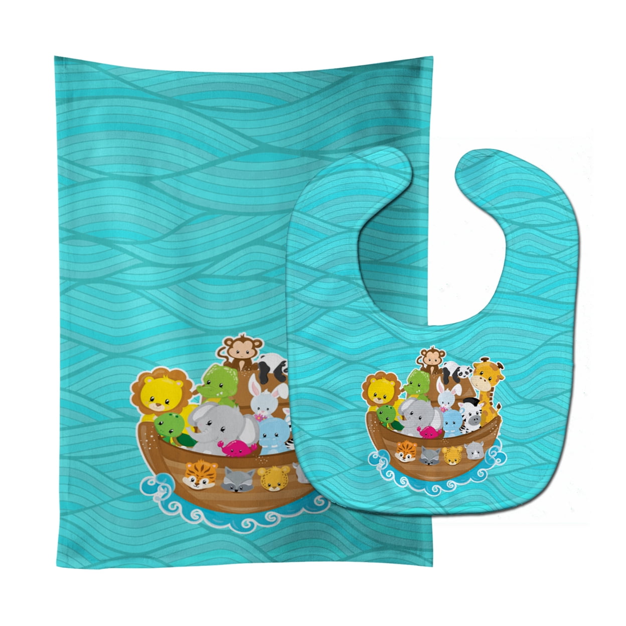 Bb7021stbu Noahs Ark Baby Bib & Burp Cloth