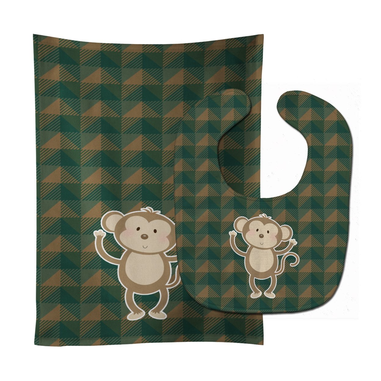 Bb7025stbu Monkey Baby Bib & Burp Cloth