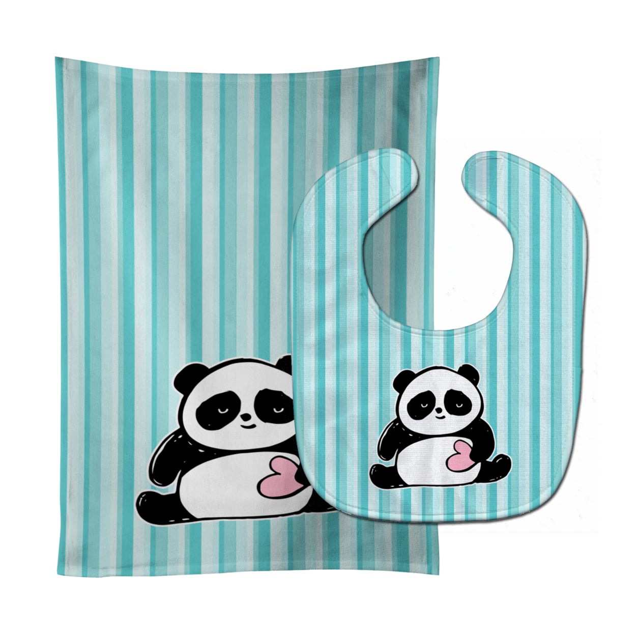 Bb7040stbu Panda Bear Love Baby Bib & Burp Cloth