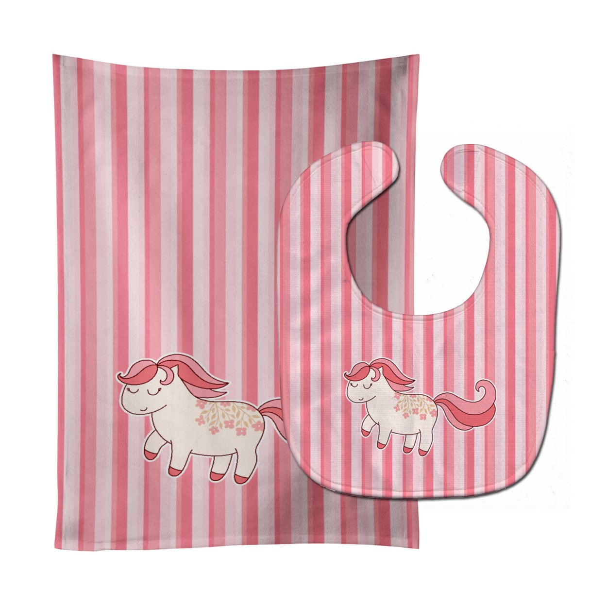 Bb7060stbu Little Pink Pony Baby Bib & Burp Cloth