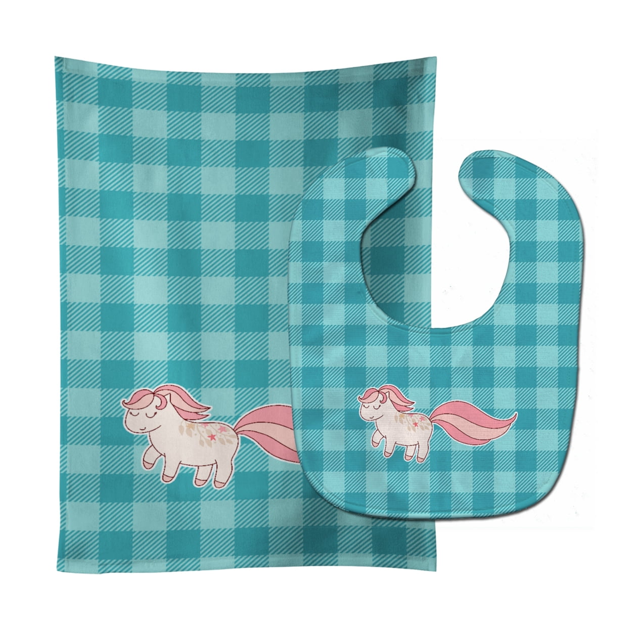 Bb7061stbu Little Pink Pony Polkadots Baby Bib & Burp Cloth