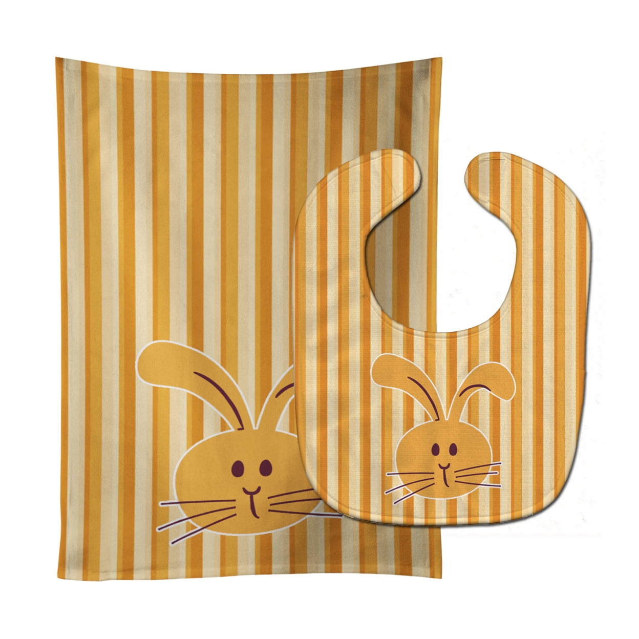 Bb7081stbu Rabbit On Stripes Baby Bib & Burp Cloth