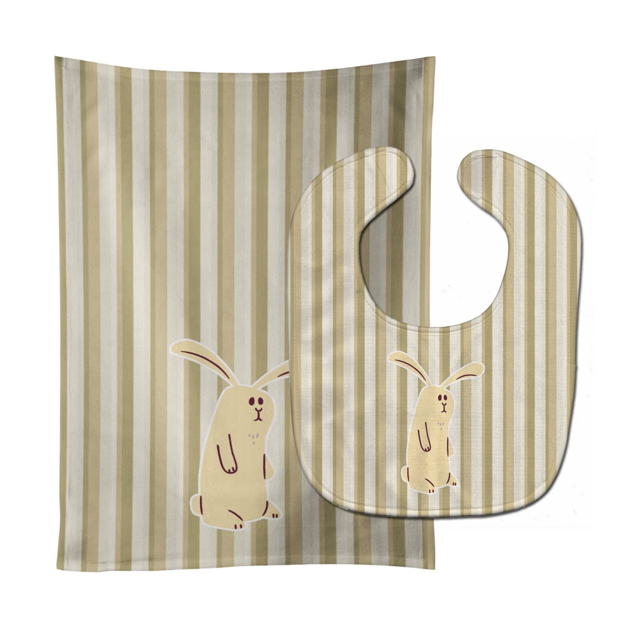 Bb7082stbu Rabbit On Stripes Baby Bib & Burp Cloth