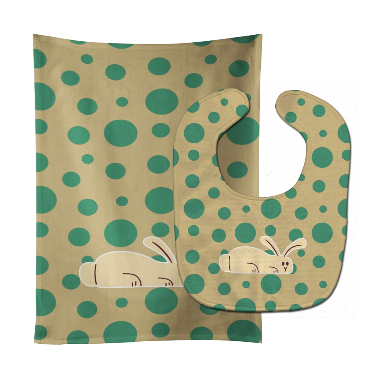 Bb7083stbu Rabbit On Polkadots Baby Bib & Burp Cloth