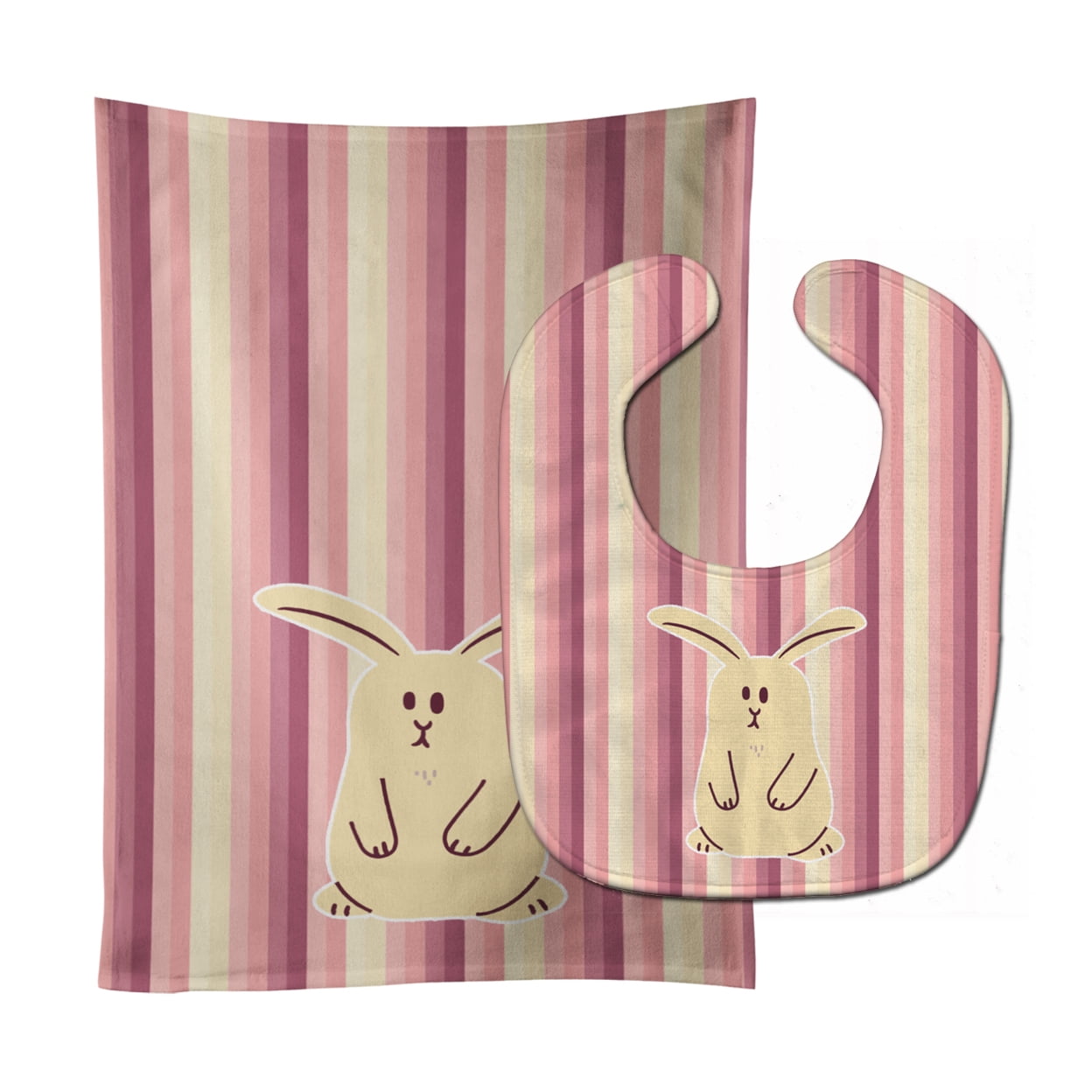 Bb7084stbu Rabbit On Stripes Baby Bib & Burp Cloth