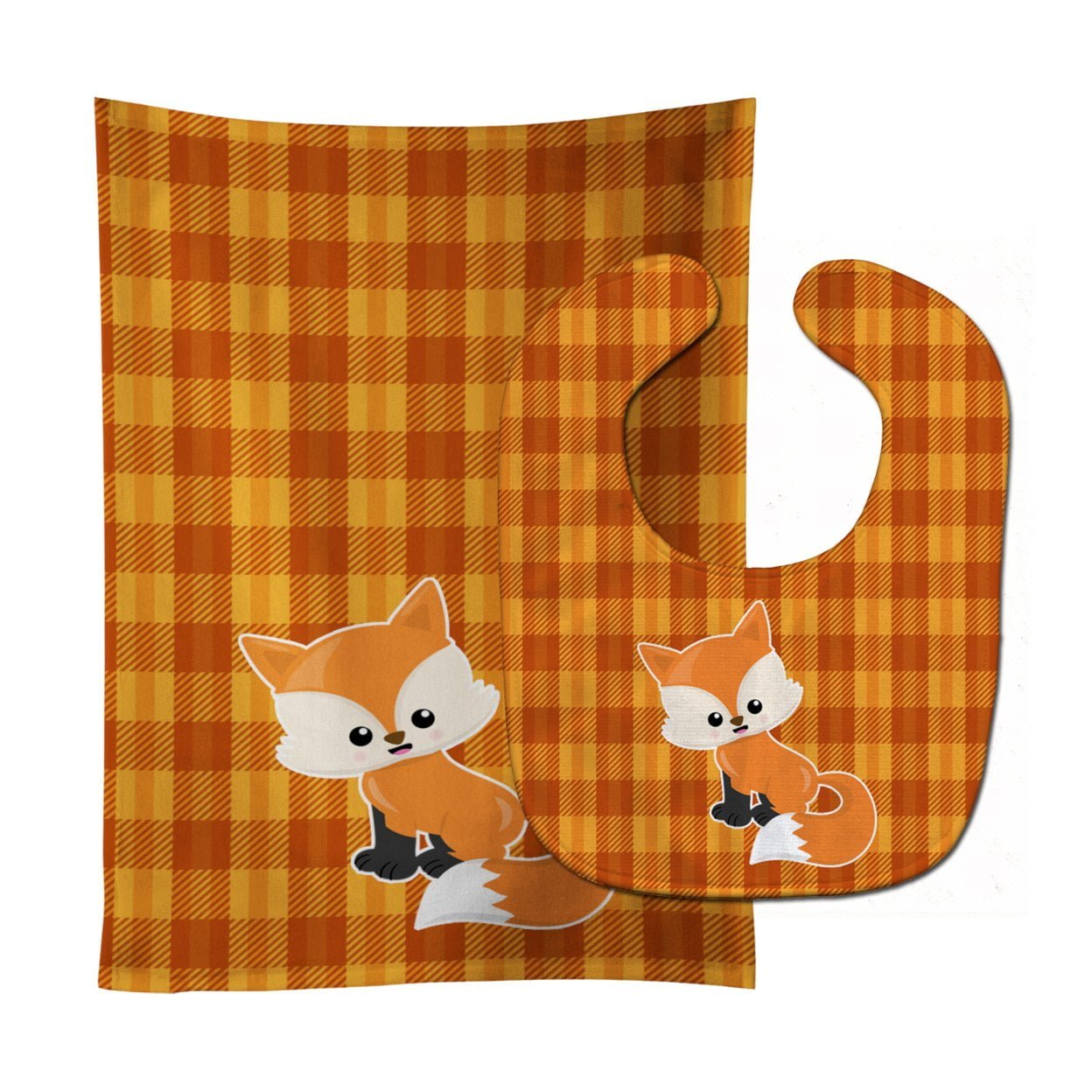 Bb7087stbu Baby Fox Gingham Baby Bib & Burp Cloth