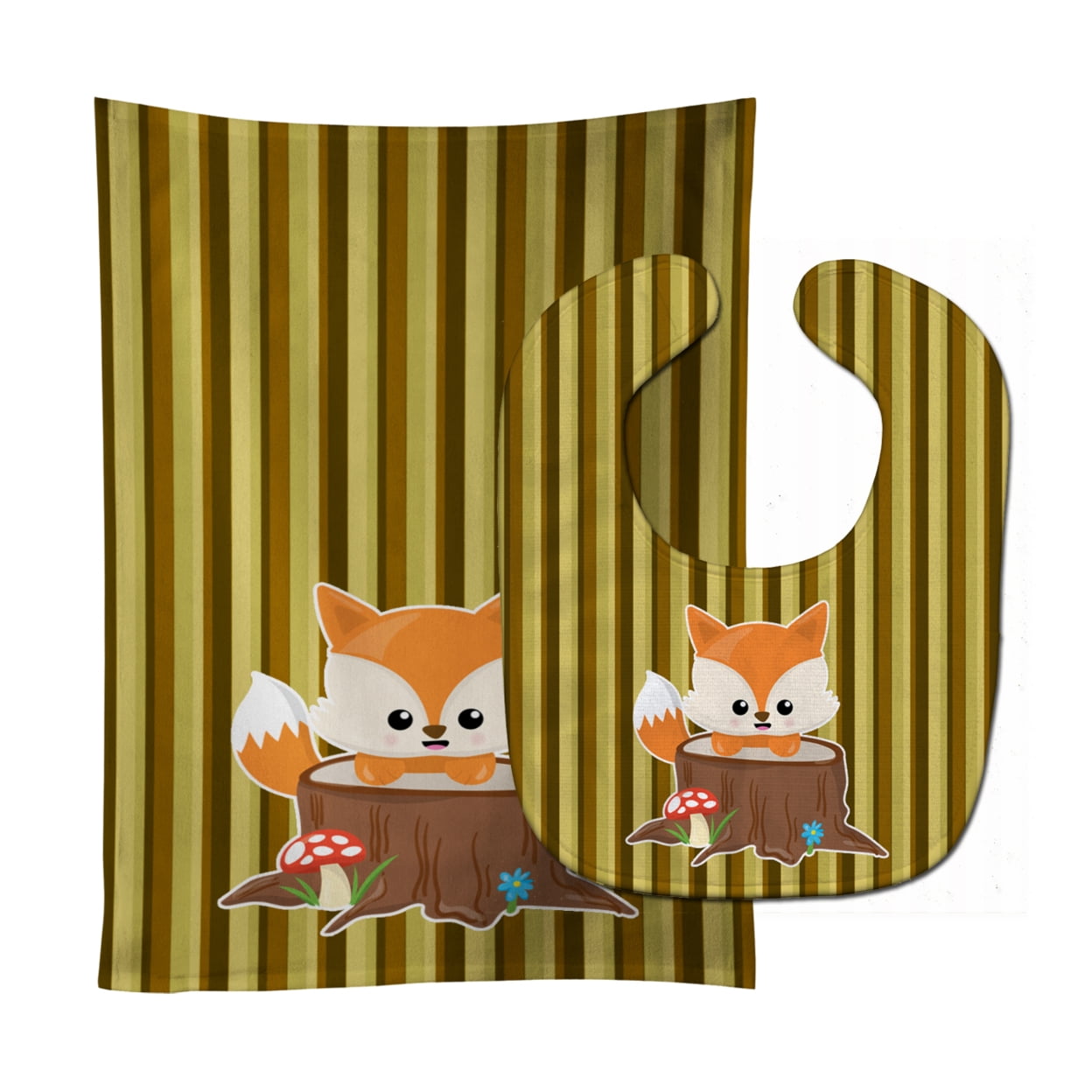 Bb7088stbu Baby Fox Tree Stripes Baby Bib & Burp Cloth