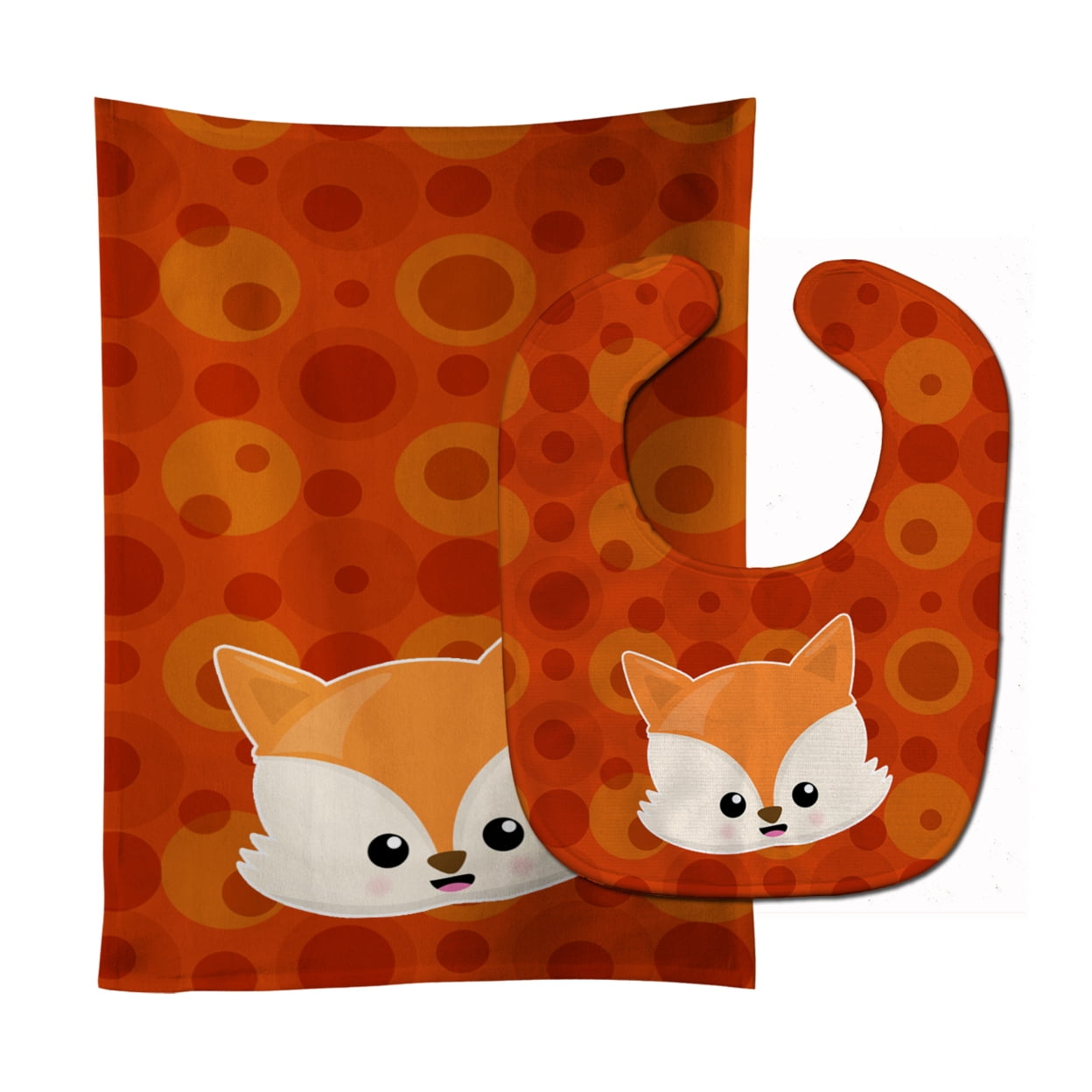 Bb7089stbu Baby Fox Face Polkadots Baby Bib & Burp Cloth