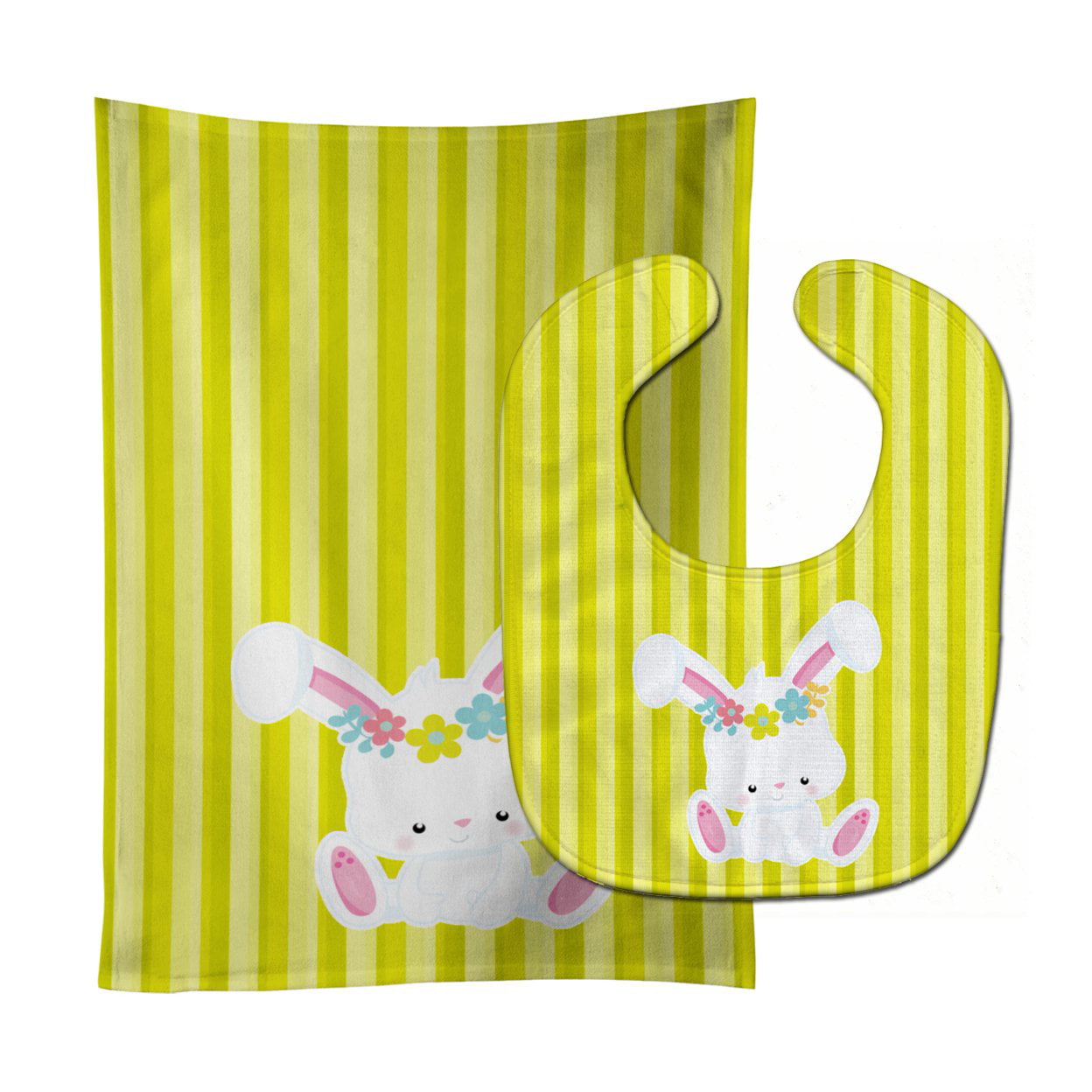 Bb7093stbu Easter White Rabbit With Flowers Baby Bib & Burp Cloth