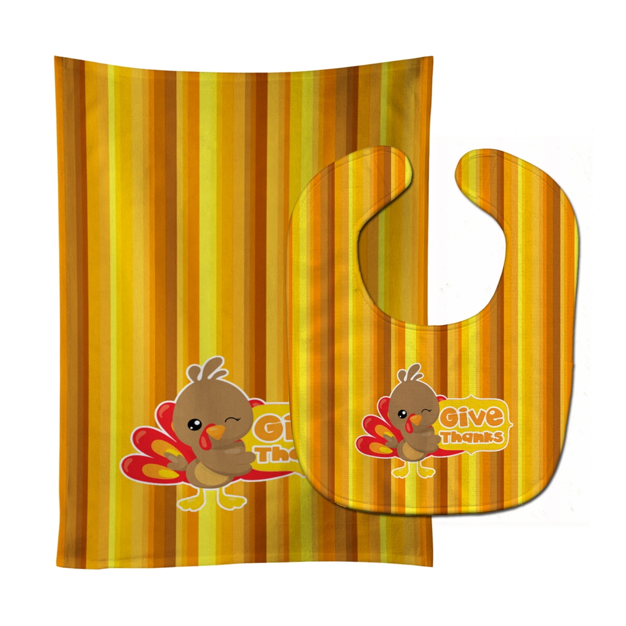 Bb7115stbu Thanksgiving Turkey Give Thanks Baby Bib & Burp Cloth